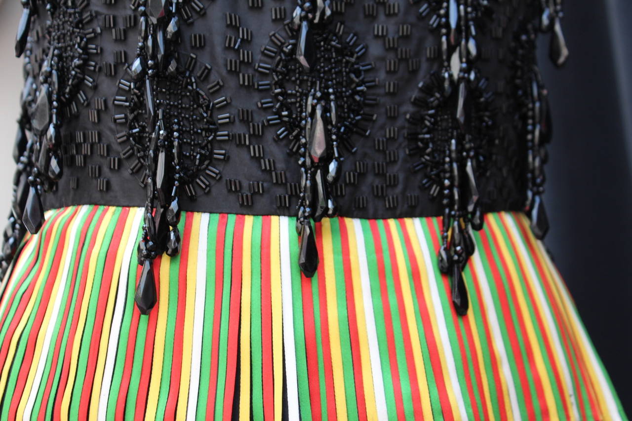 1980s Nina Ricci Haute Couture Striped Black and Multicolore Evening Ensemble For Sale 3
