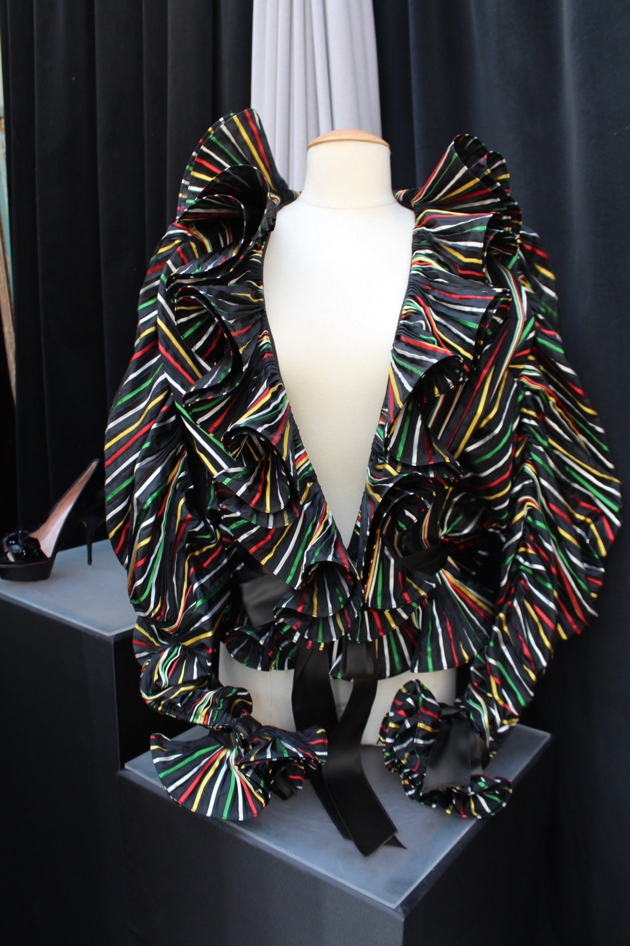 1980s Nina Ricci Haute Couture Striped Black and Multicolore Evening Ensemble For Sale 1