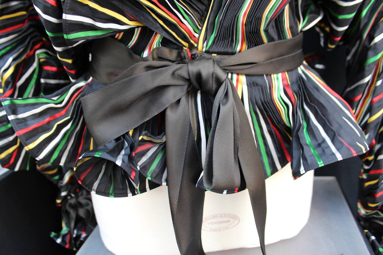 1980s Nina Ricci Haute Couture Striped Black and Multicolore Evening Ensemble For Sale 5