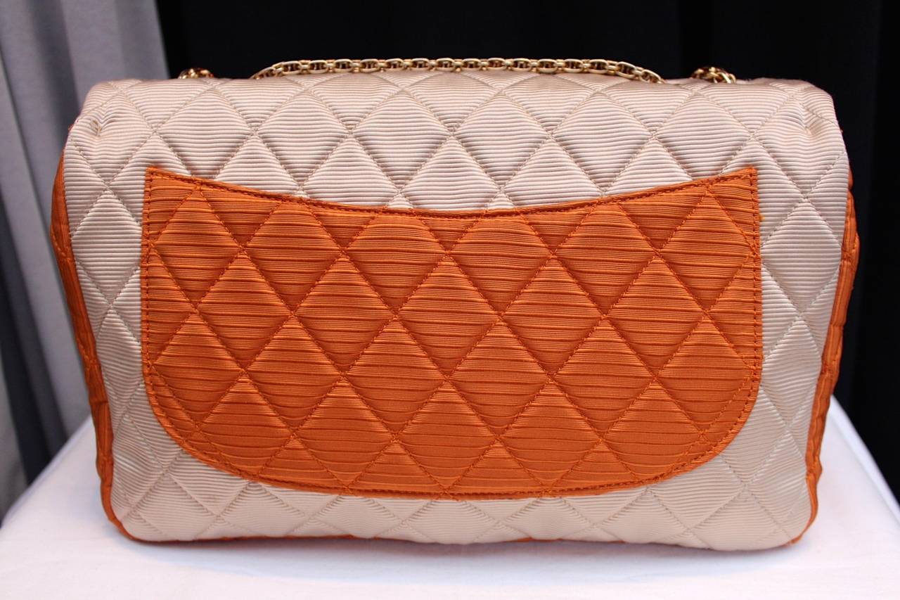 Brown Chanel Quilted Ecru, Beige and Orange 2.55 Jumbo Bag