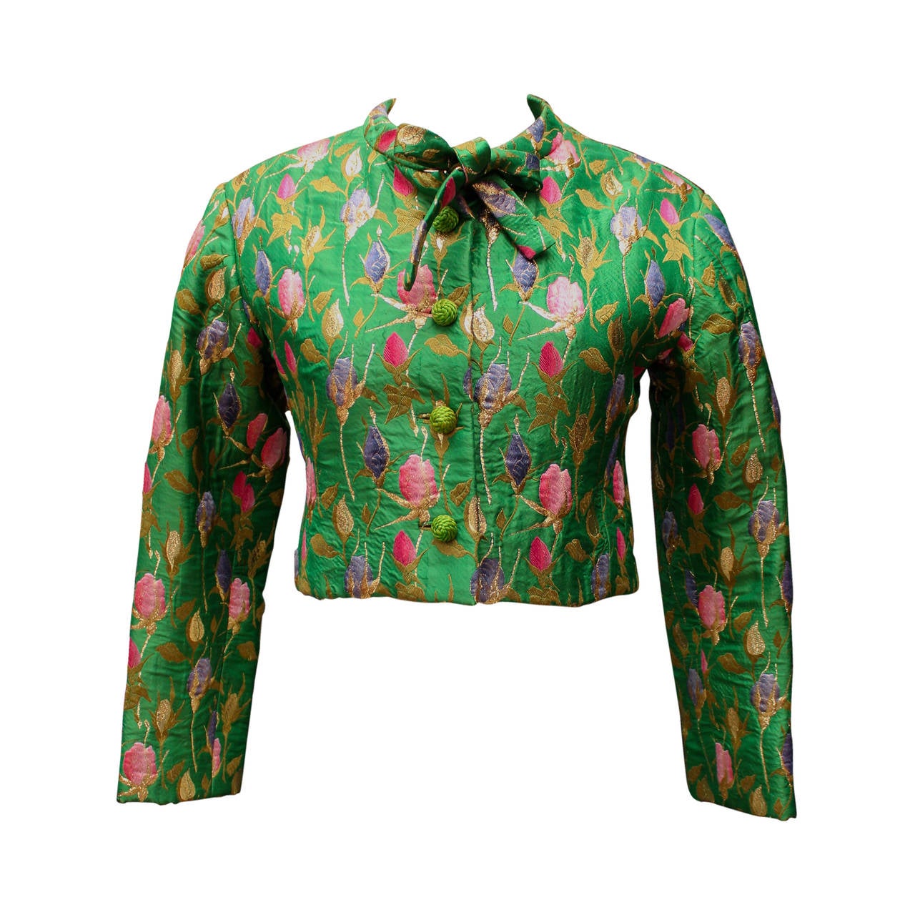 1960s Yves Saint Laurent Boutique Green Croped Couture Jacket