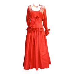 Fall 1980 Nina Ricci Haute Boutique Red Taffeta and Lace Evening Dress 4