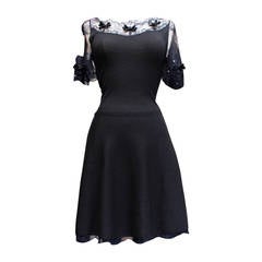 2000s Christian Dior with Black Wool and Lace Skater Dress