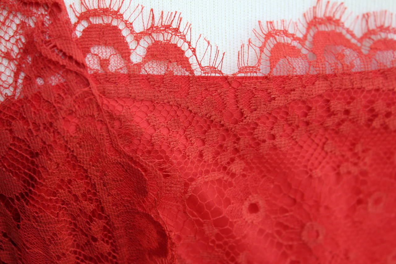 Fall 1980 Nina Ricci Haute Boutique Red Taffeta and Lace Evening Dress For Sale 4