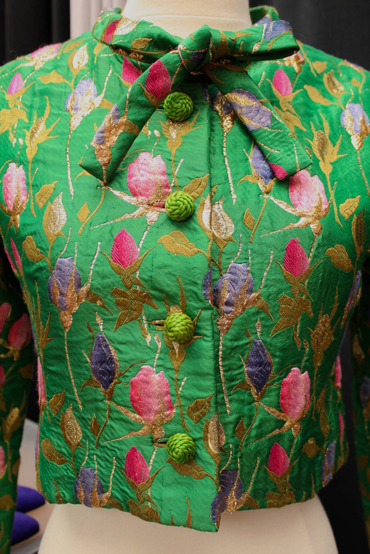 1960s Yves Saint Laurent Boutique Green Croped Couture Jacket 2
