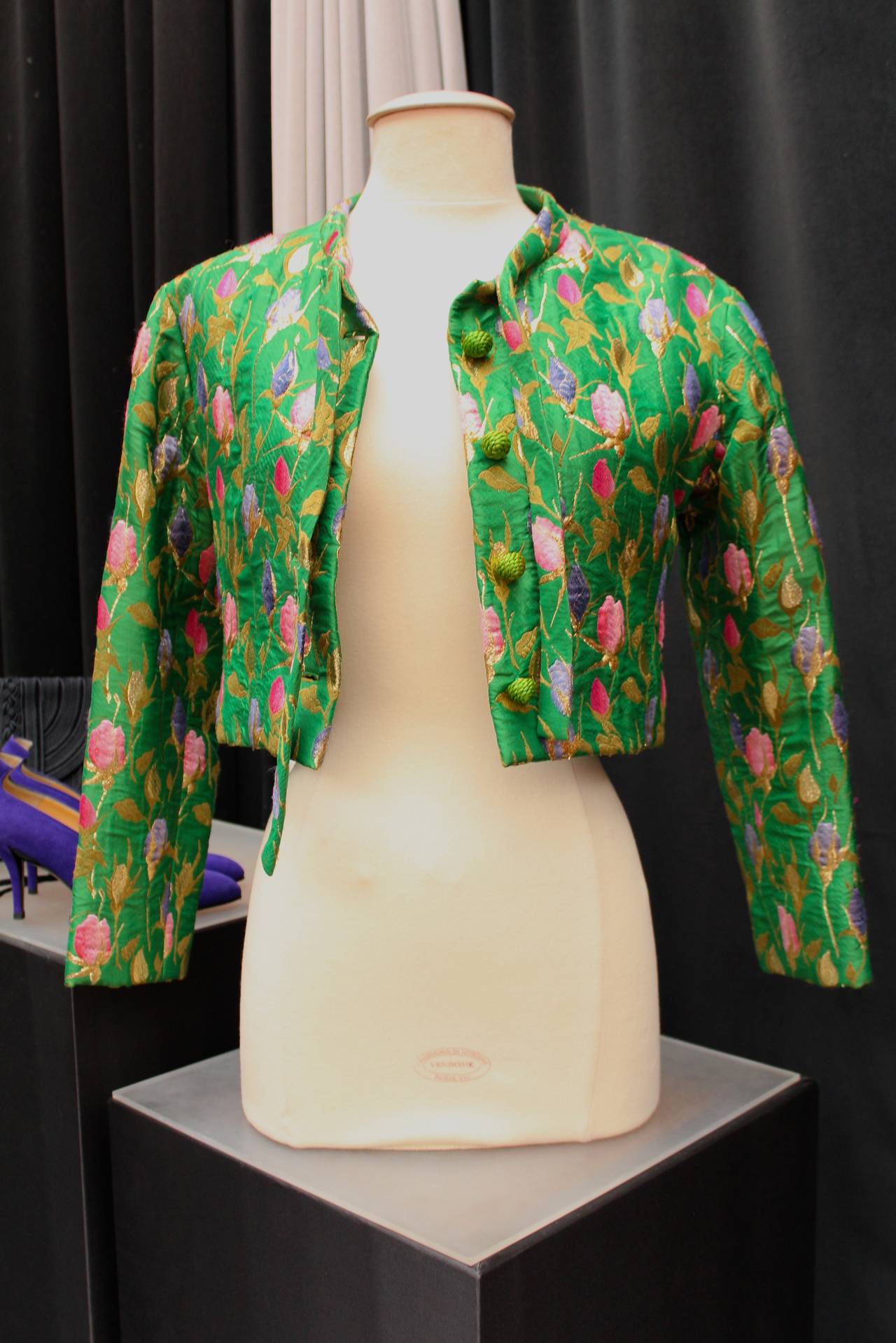 Women's 1960s Yves Saint Laurent Boutique Green Croped Couture Jacket