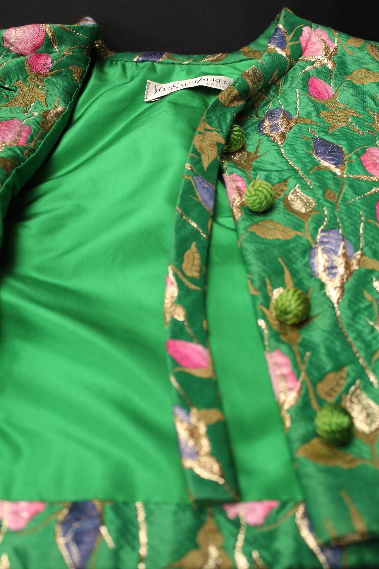 1960s Yves Saint Laurent Boutique Green Croped Couture Jacket 5