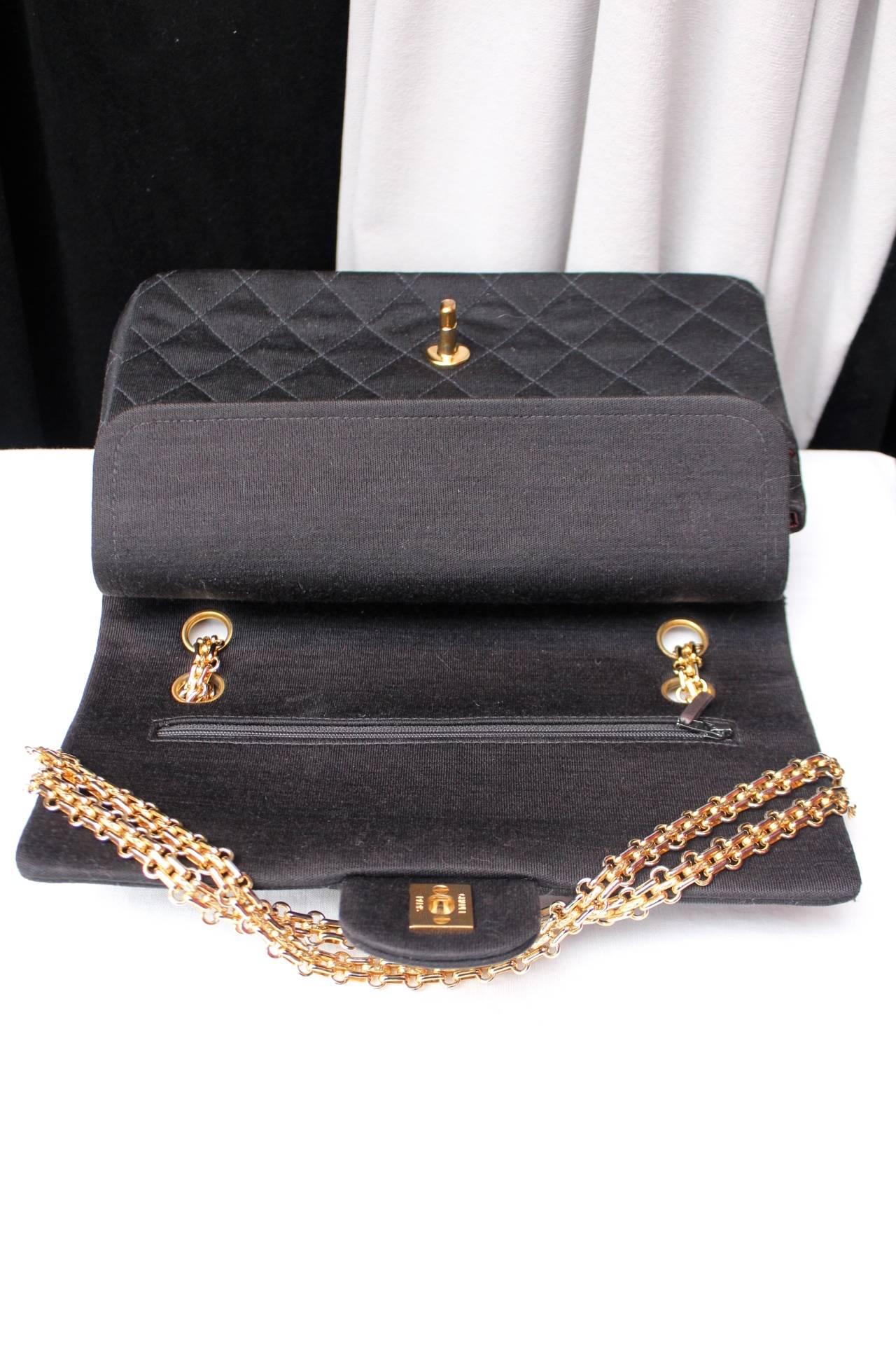 Chanel Timeless Medium Black Jersey Double Flap Bag 1