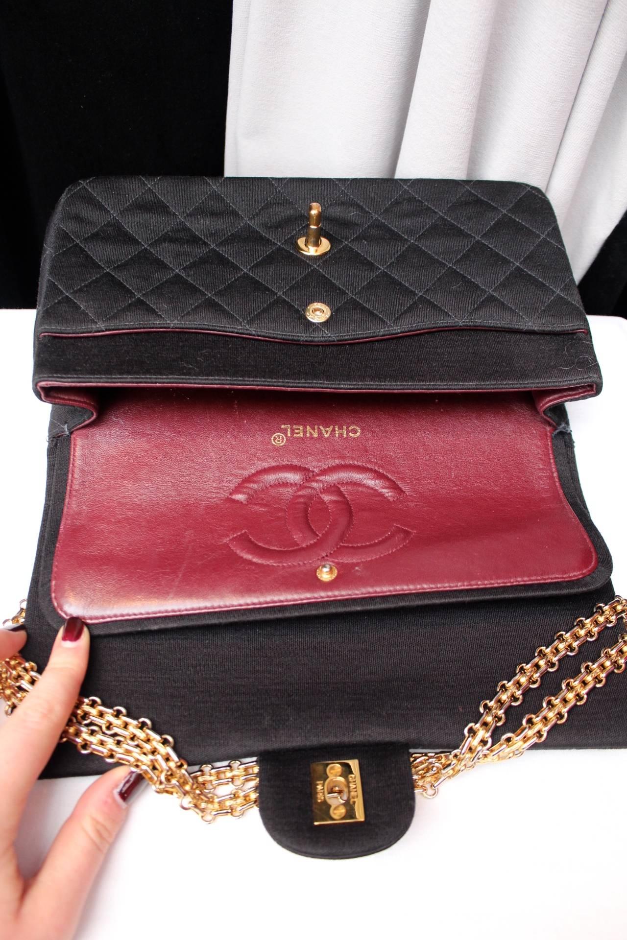 Chanel Timeless Medium Black Jersey Double Flap Bag 2