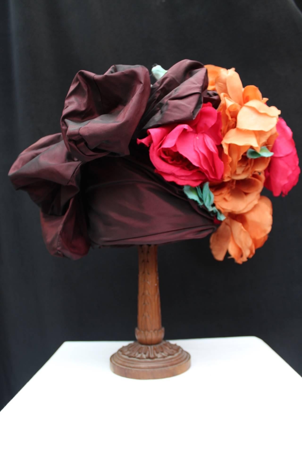 Red 1980s Jean Patou Haute Couture Silk Flowers Hat