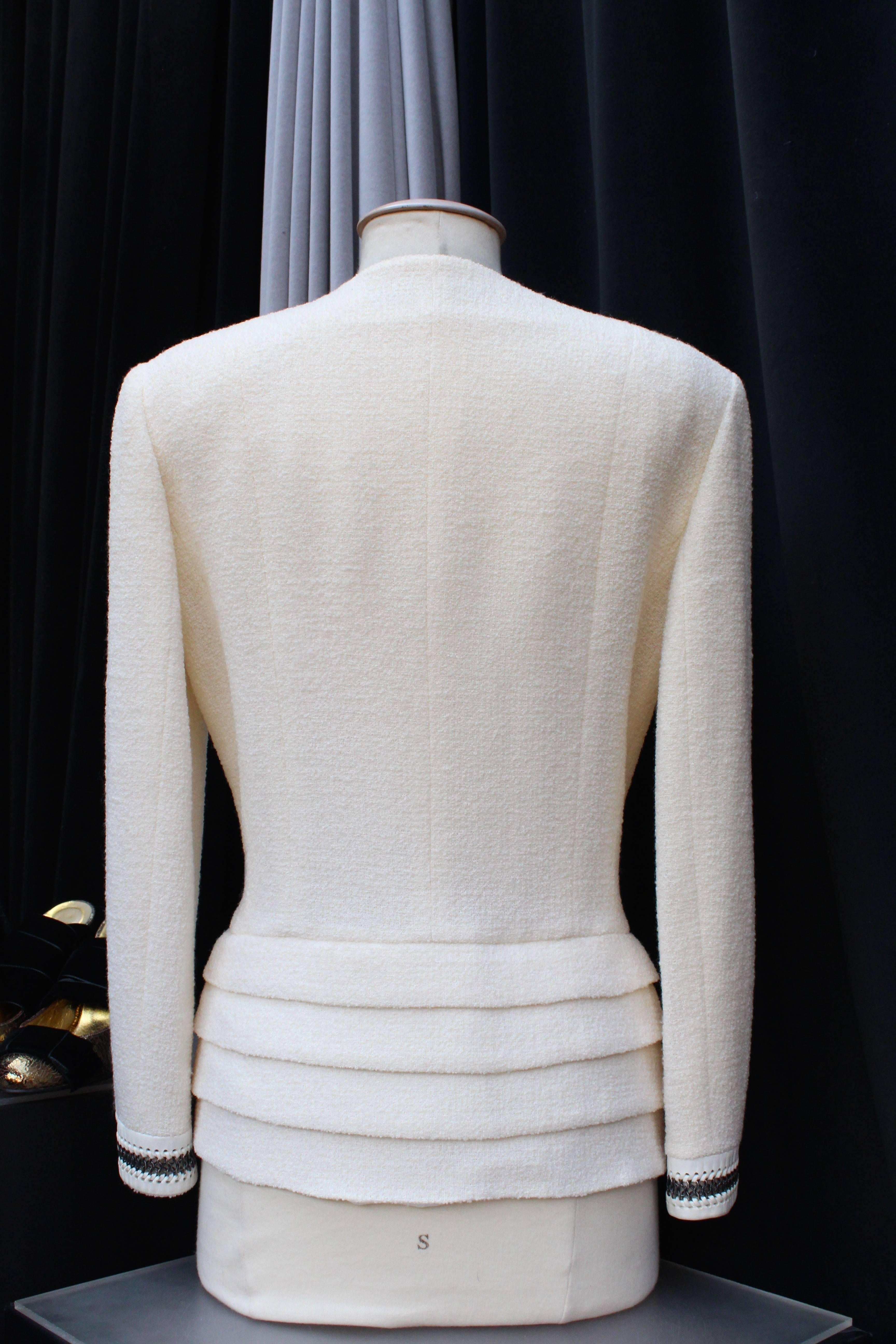 Gray 2000s Christian Dior Boutique Ivory Wool and Lace Jacket