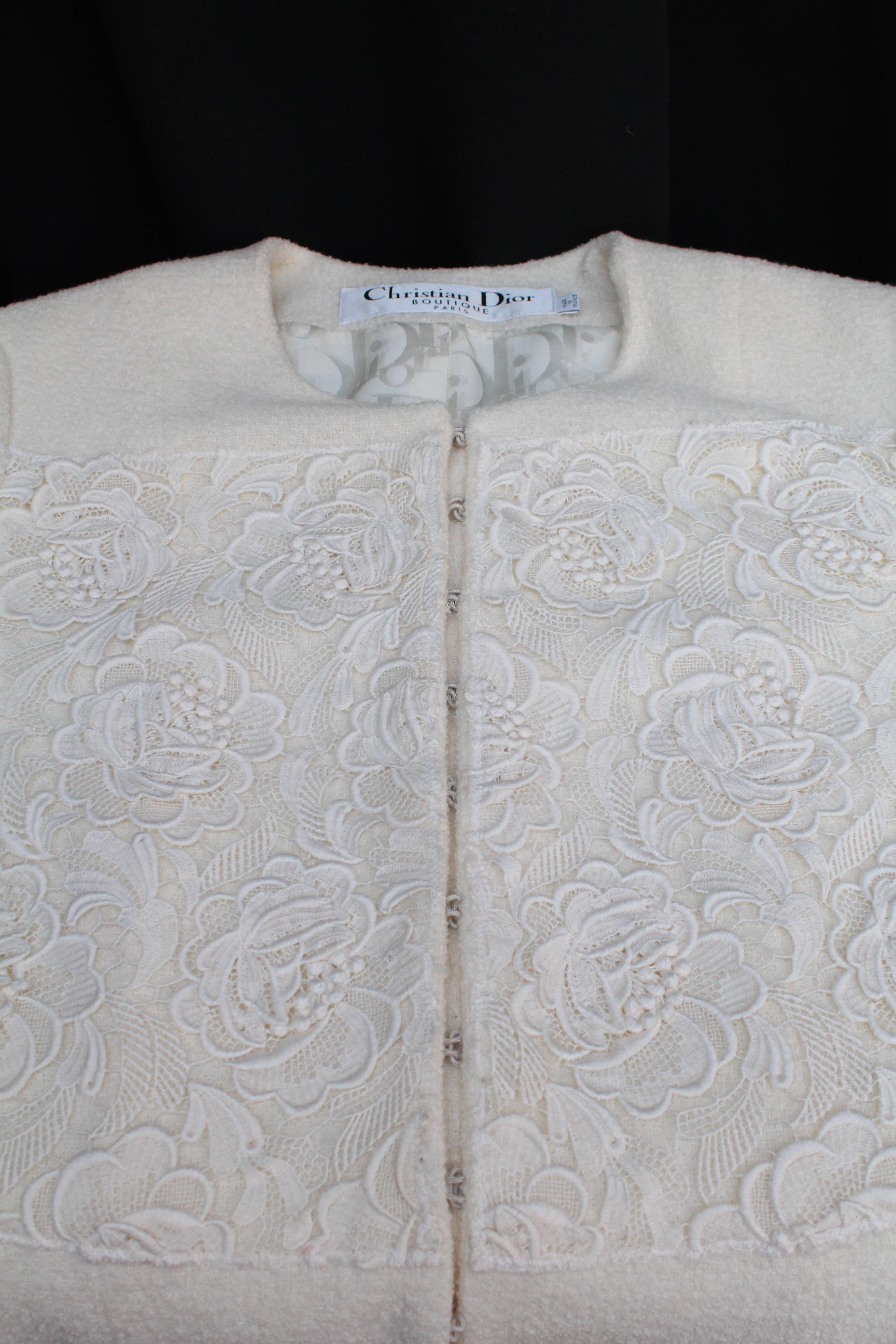 2000s Christian Dior Boutique Ivory Wool and Lace Jacket 2