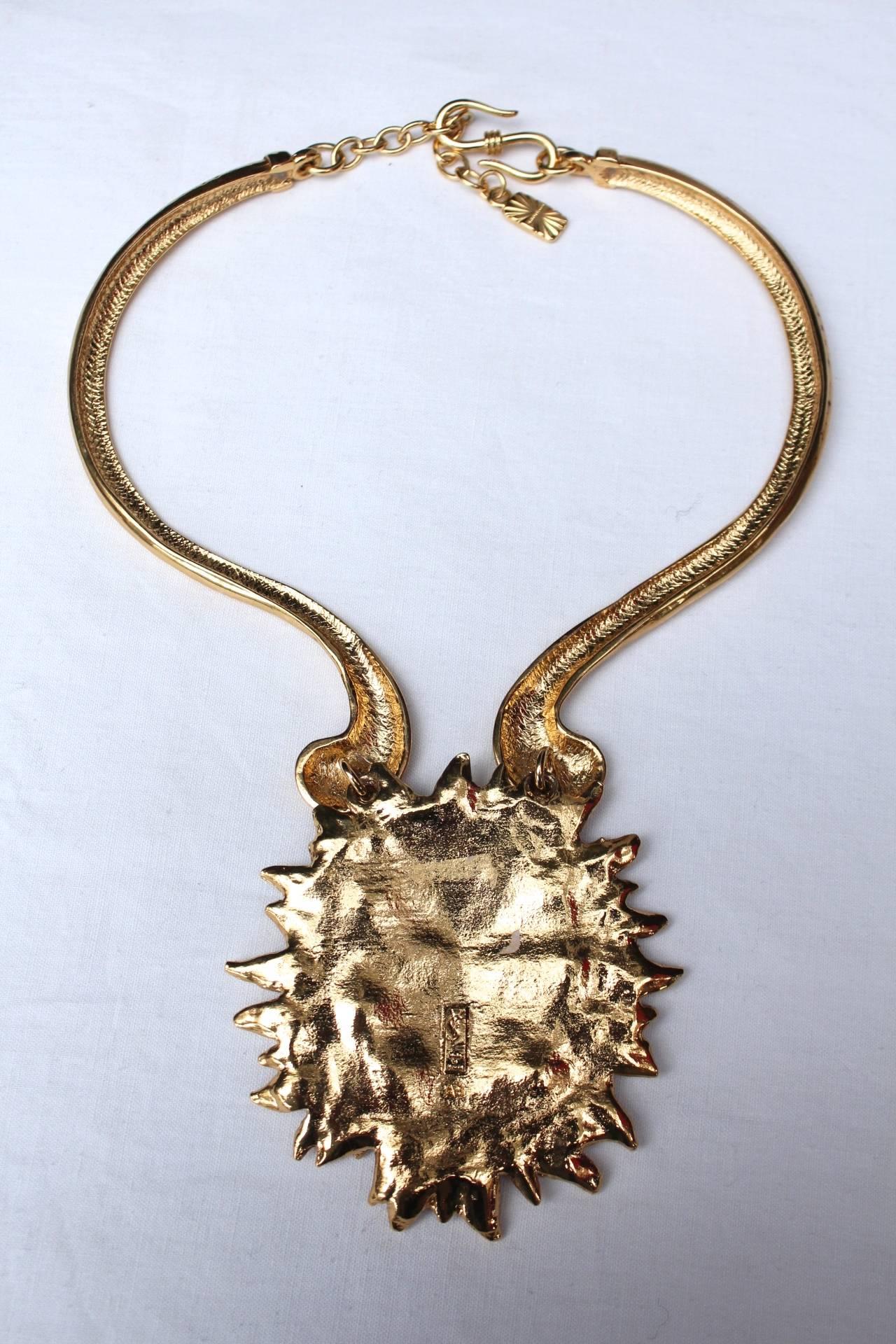 Women's 1980s Yves Saint Laurent Iconic Gilt Sun Face Necklace by Robert Goossens