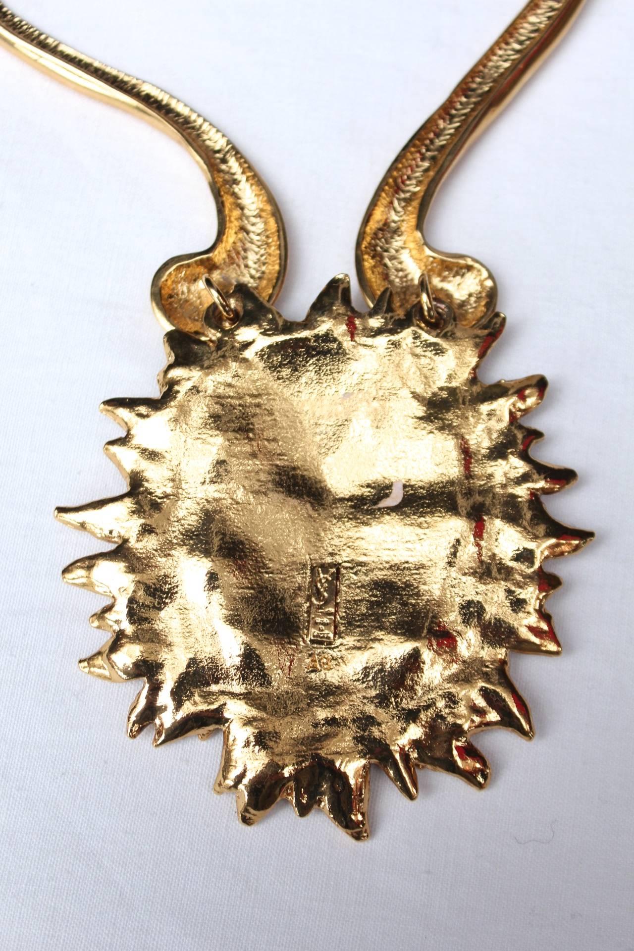 1980s Yves Saint Laurent Iconic Gilt Sun Face Necklace by Robert Goossens 1