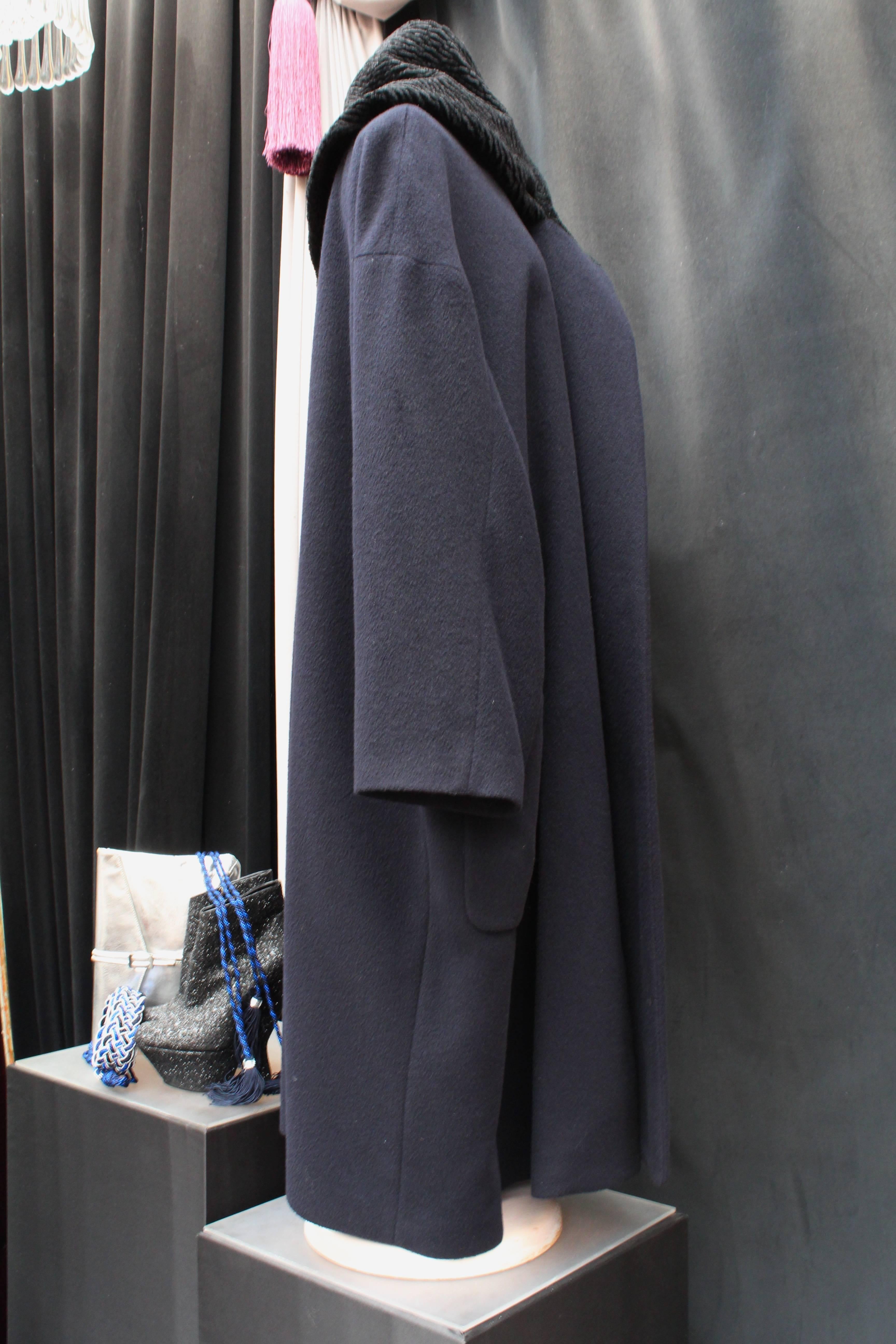 1980 - 90s Comme des Garcons Oversized Coat in Navy Blue and Black Wool Coat 1