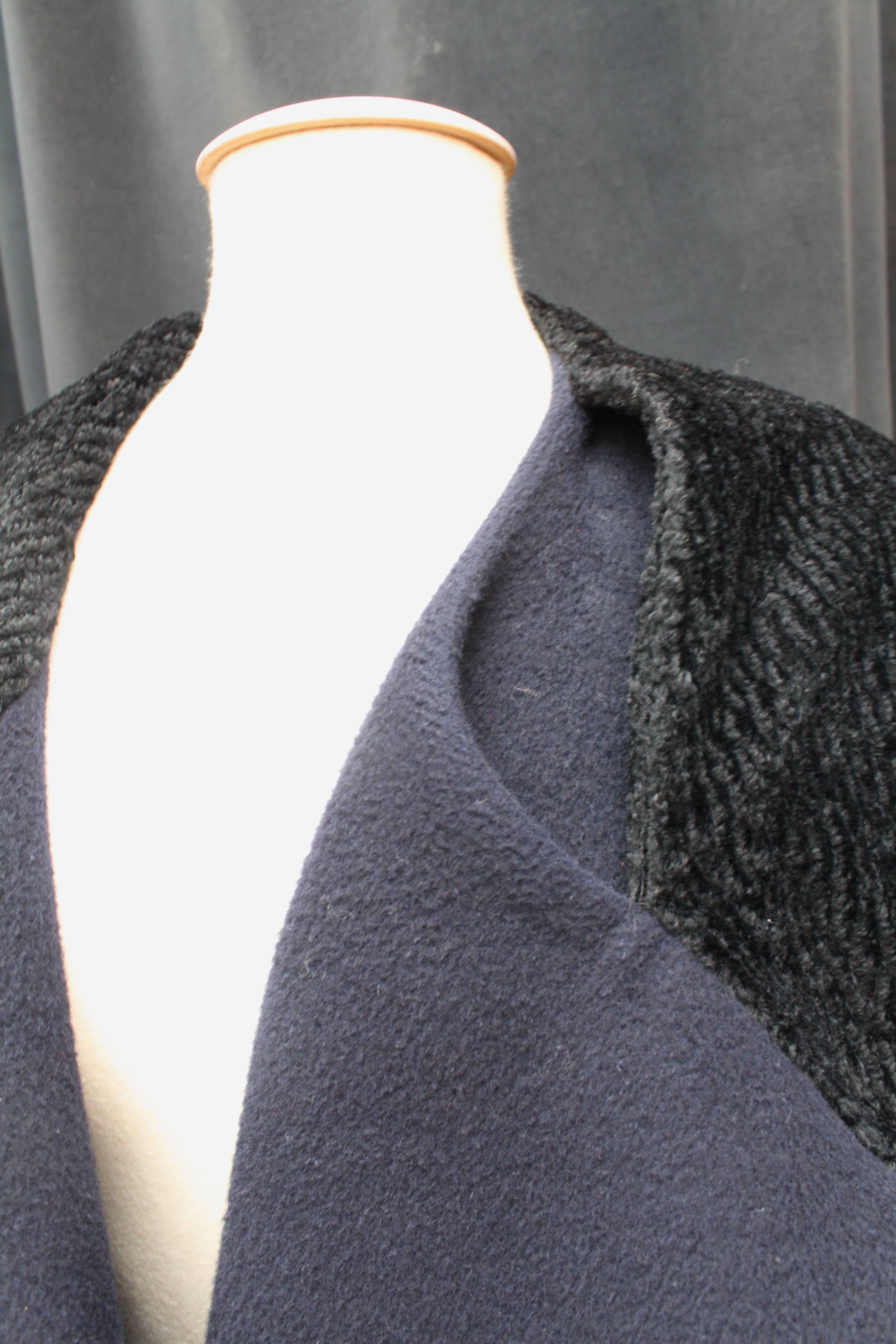 1980 - 90s Comme des Garcons Oversized Coat in Navy Blue and Black Wool Coat 5