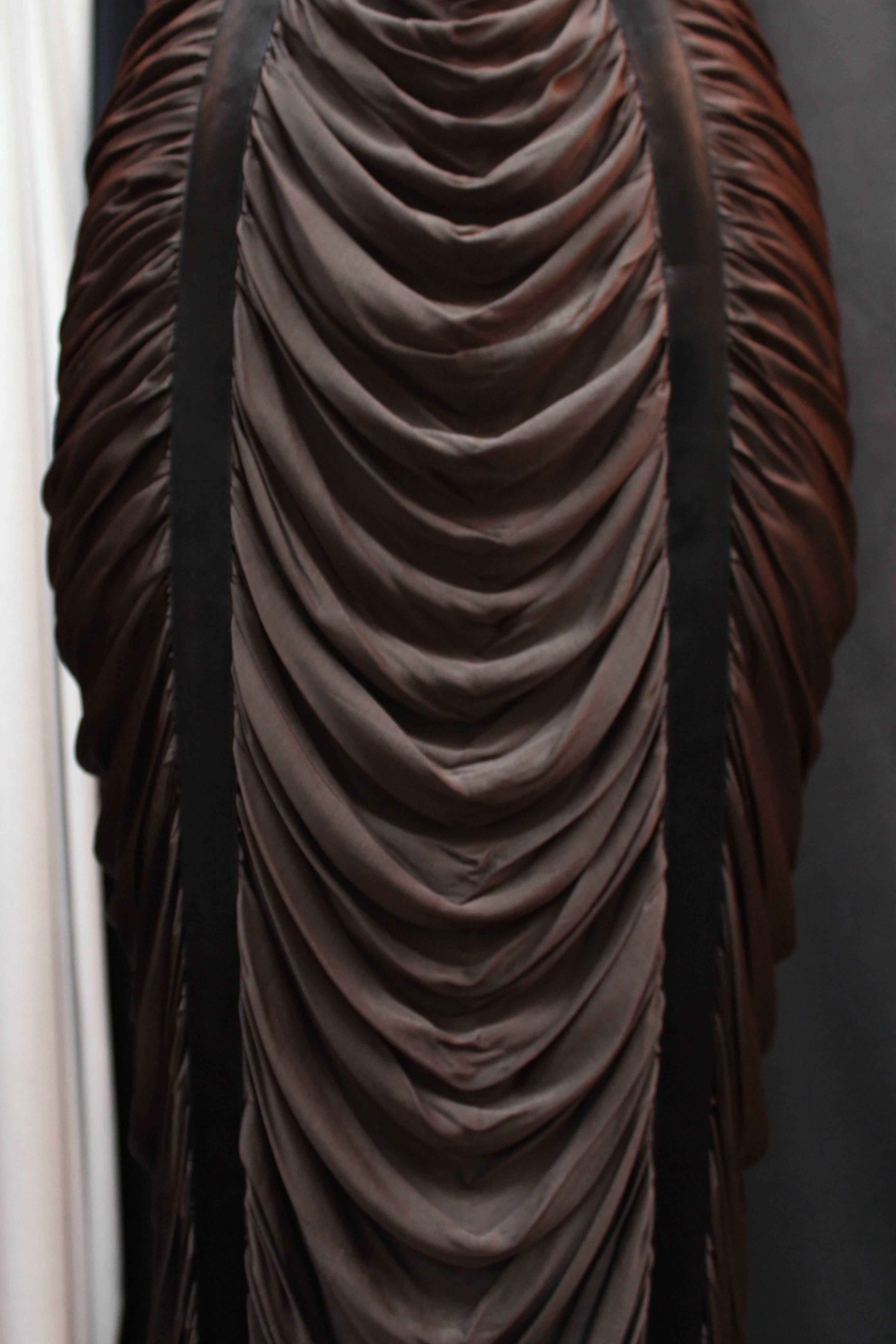 2000s Yves Saint Laurent Rive Gauche Black and Brown Draped Gown by Tom Ford 4