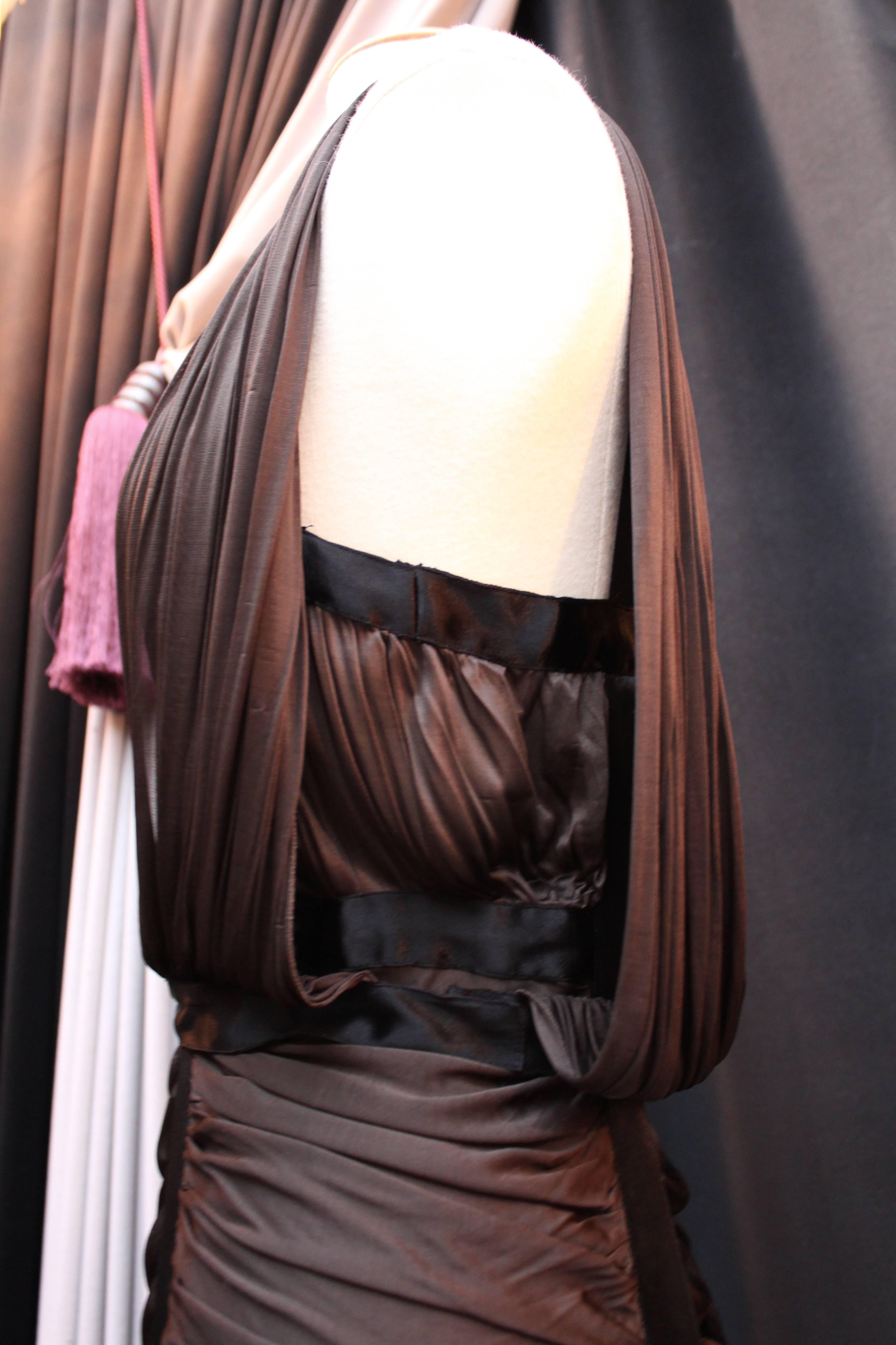 2000s Yves Saint Laurent Rive Gauche Black and Brown Draped Gown by Tom Ford 2