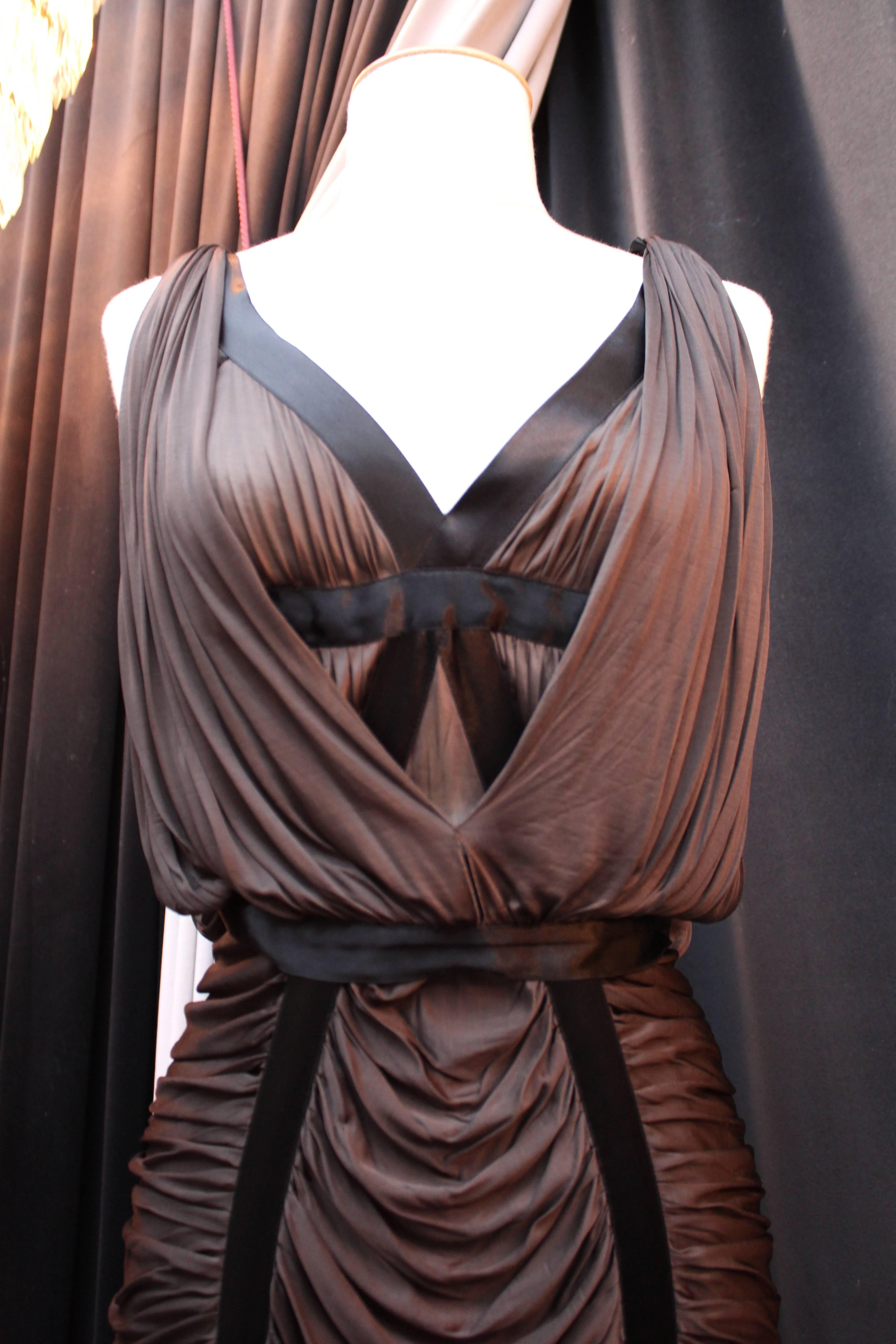 2000s Yves Saint Laurent Rive Gauche Black and Brown Draped Gown by Tom Ford 1