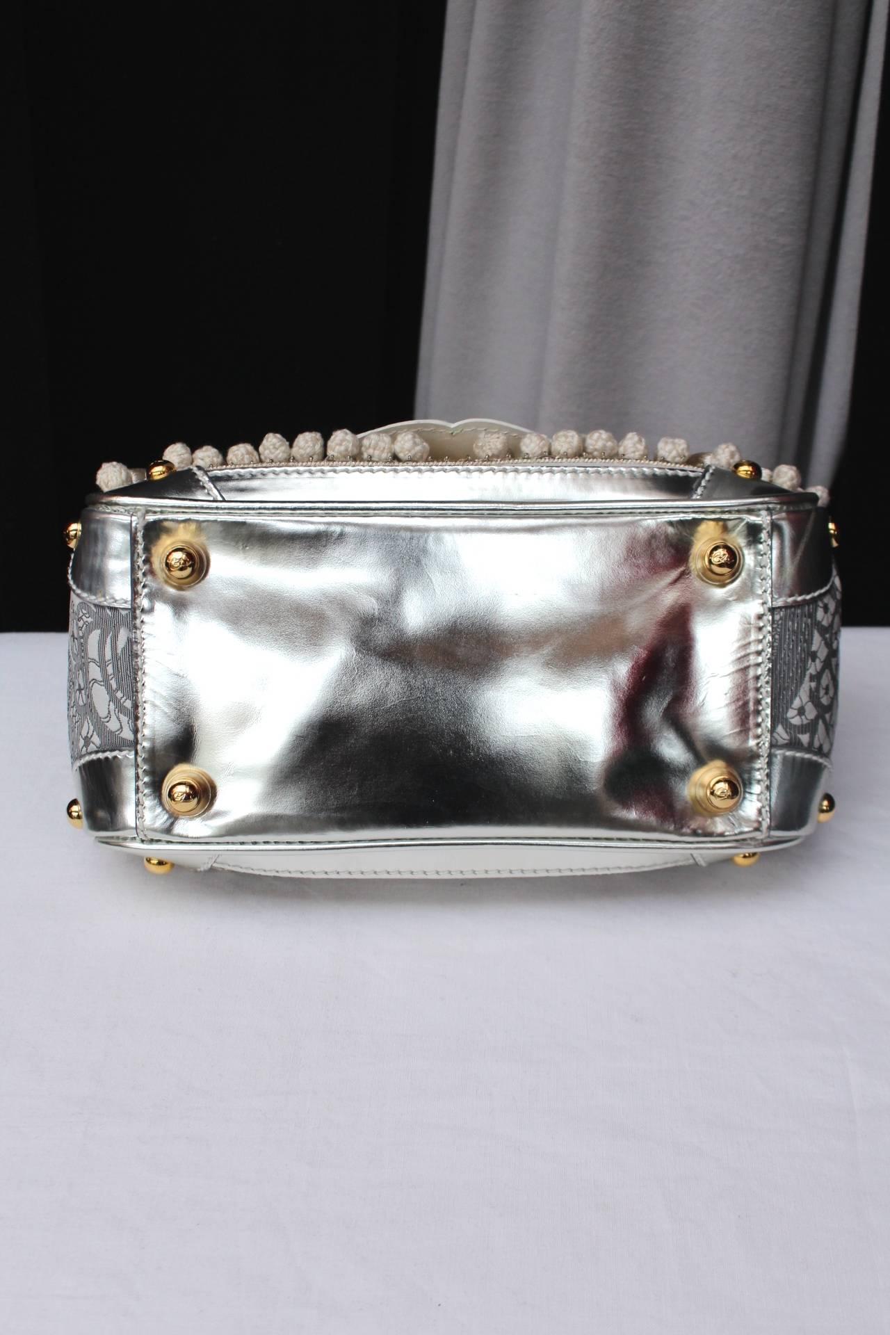 1990 Christian Lacroix Handbag with Silver Leather and Red Silk 1