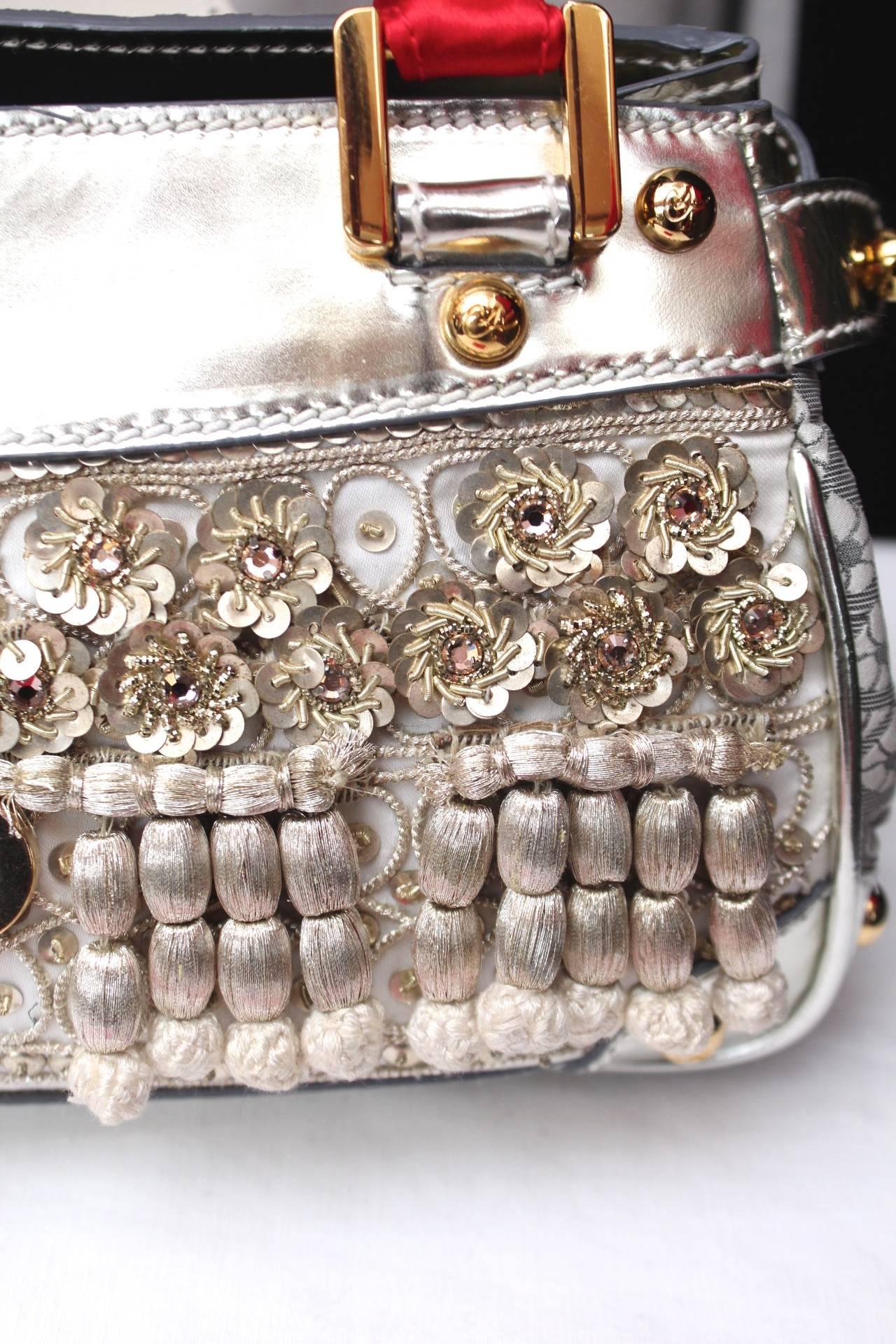 1990 Christian Lacroix Handbag with Silver Leather and Red Silk 3