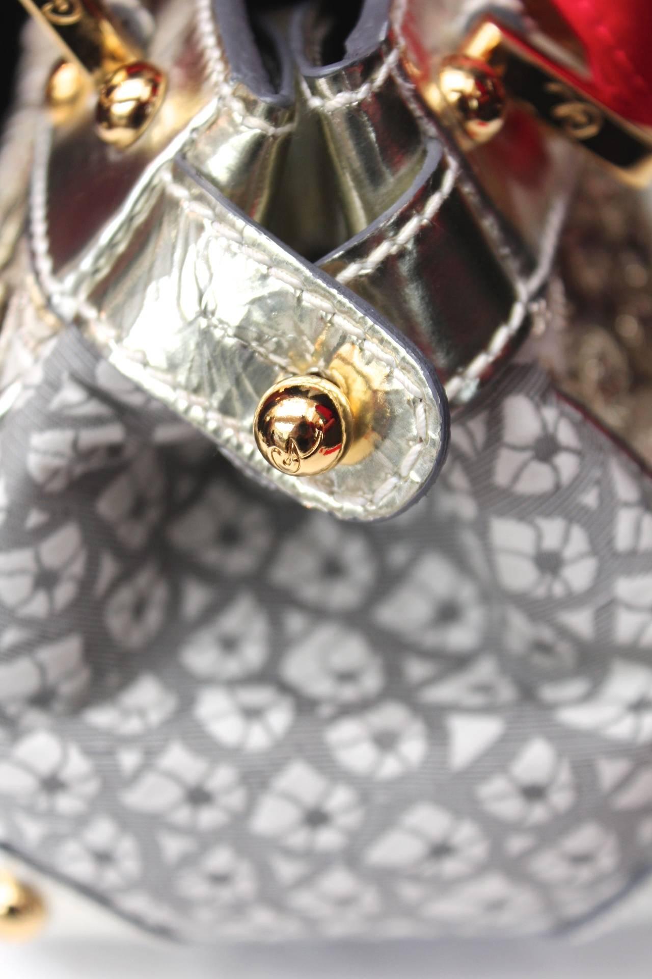 1990 Christian Lacroix Handbag with Silver Leather and Red Silk 5