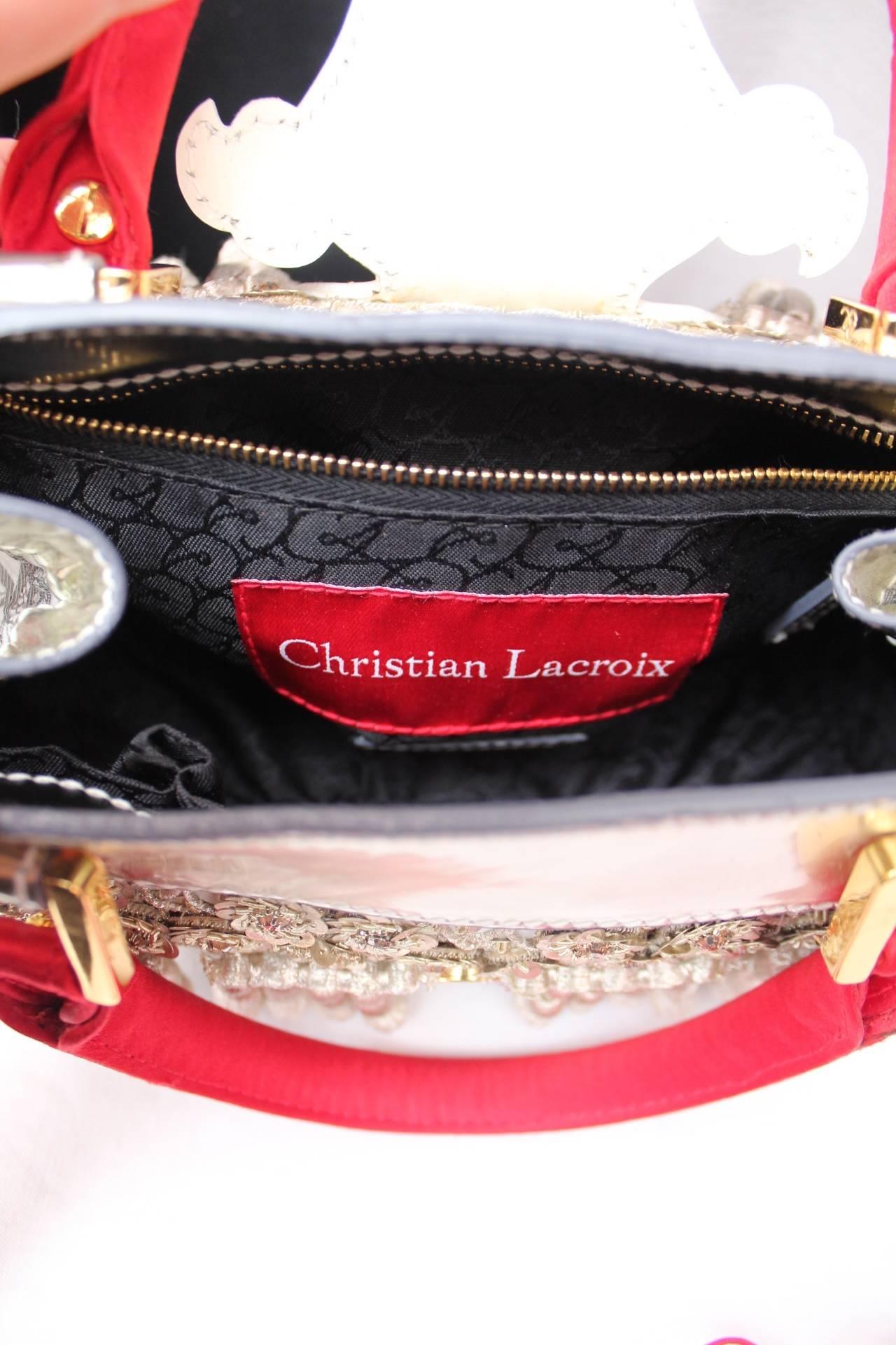1990 Christian Lacroix Handbag with Silver Leather and Red Silk 6