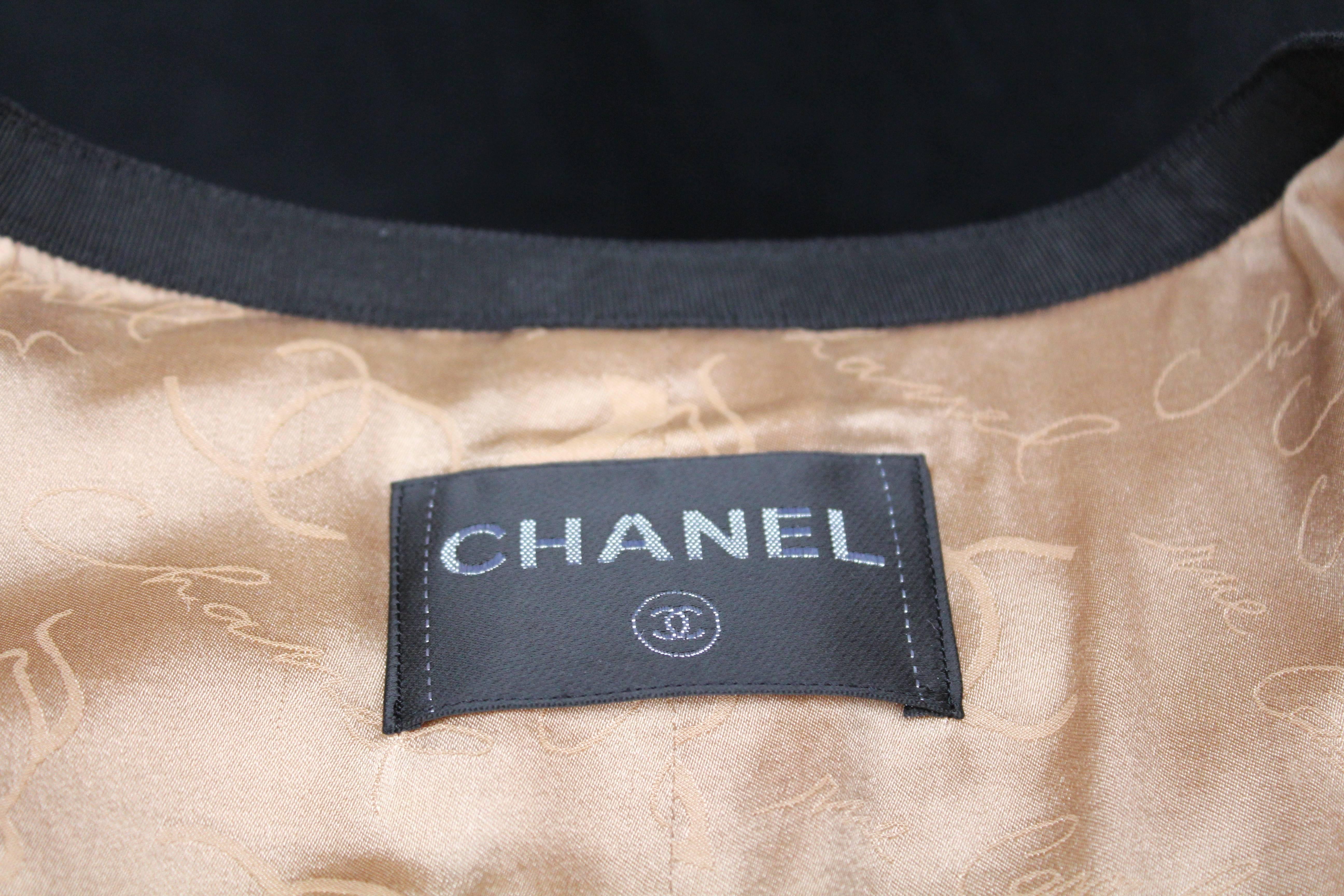 2000s Chanel Light Brown Tweed and Black Galloons Jacket 4