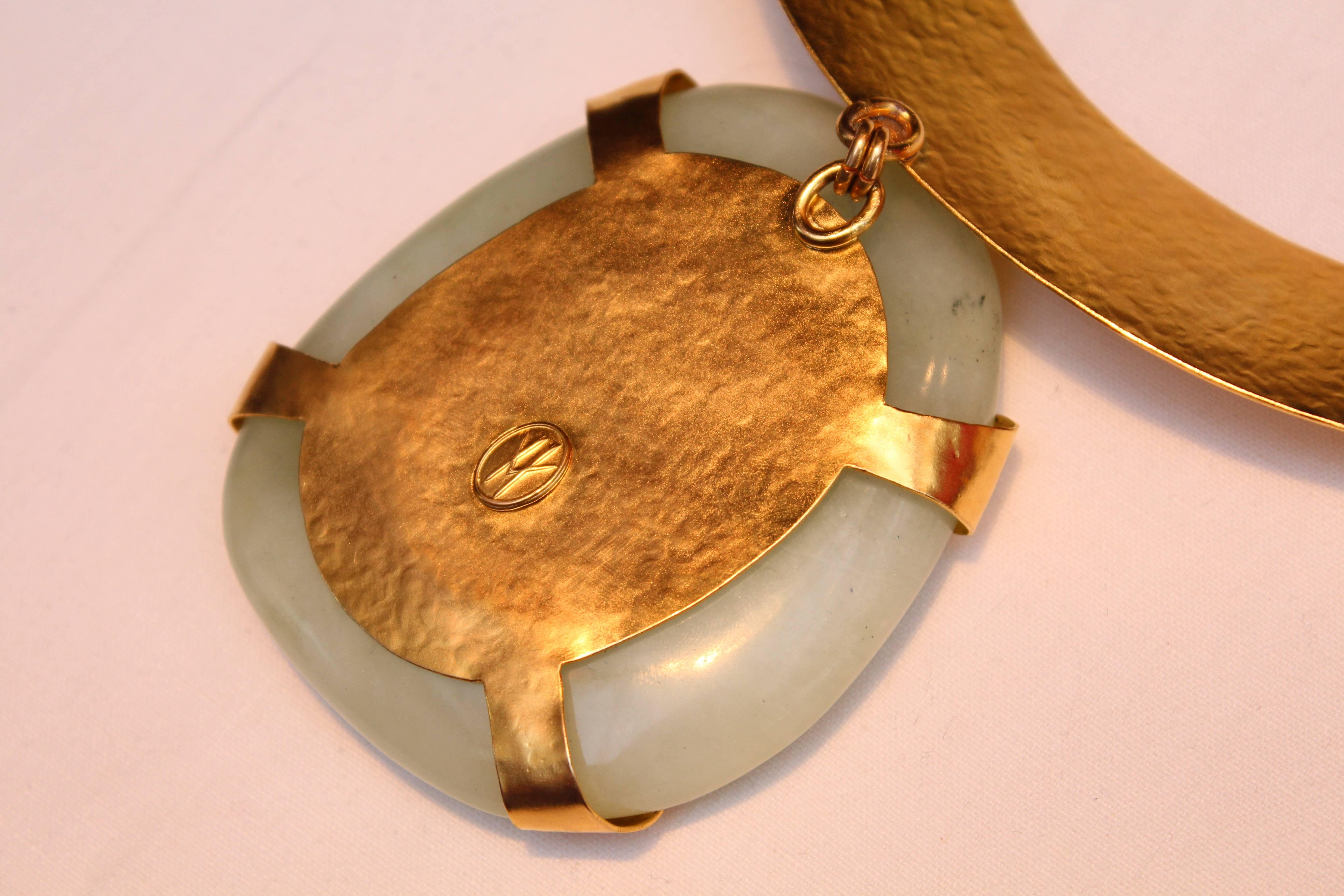 2000s Herve Van Der Straeten Gold Brass and Jadeite Torque Necklace 2