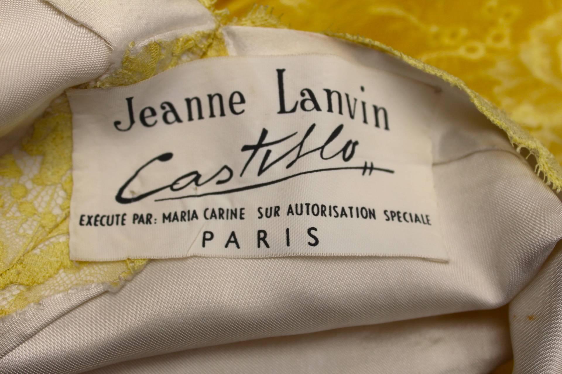 1950s Jeanne Lanvin by Castillo Yellow Lace and Tulle Ball Dress For Sale 4