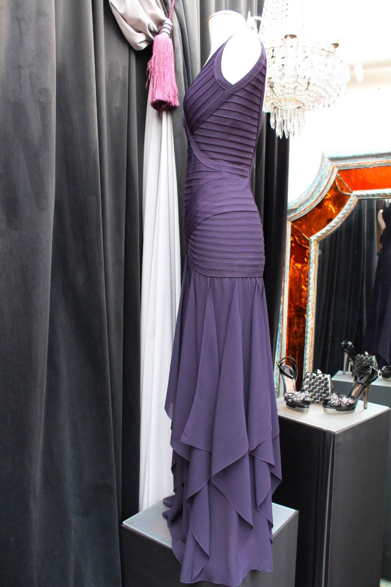 1990s Herve Leger Couture Purple Evening Gown In Excellent Condition In Paris, FR