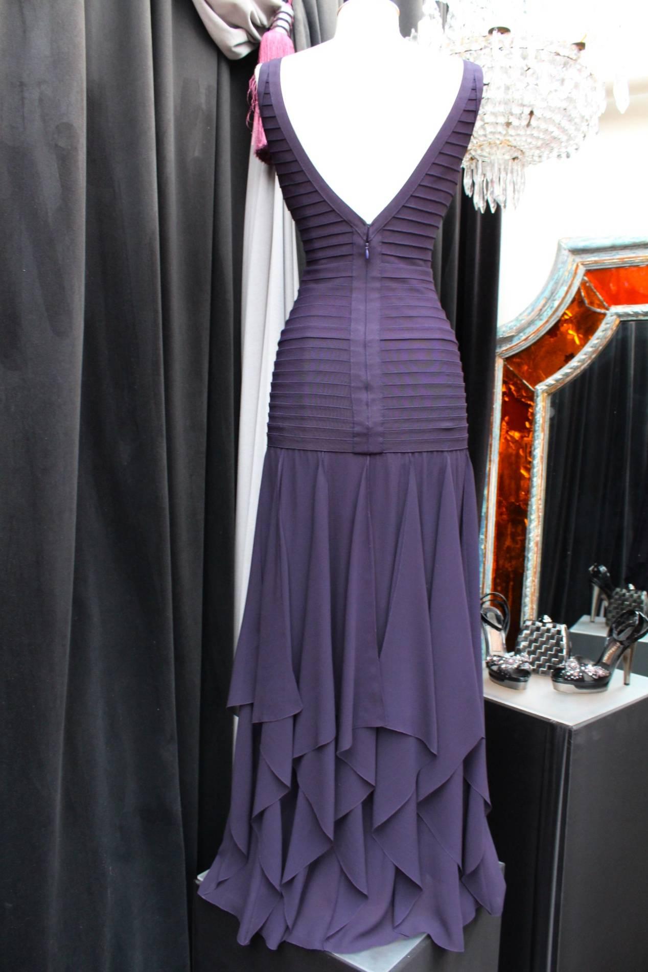 Women's 1990s Herve Leger Couture Purple Evening Gown