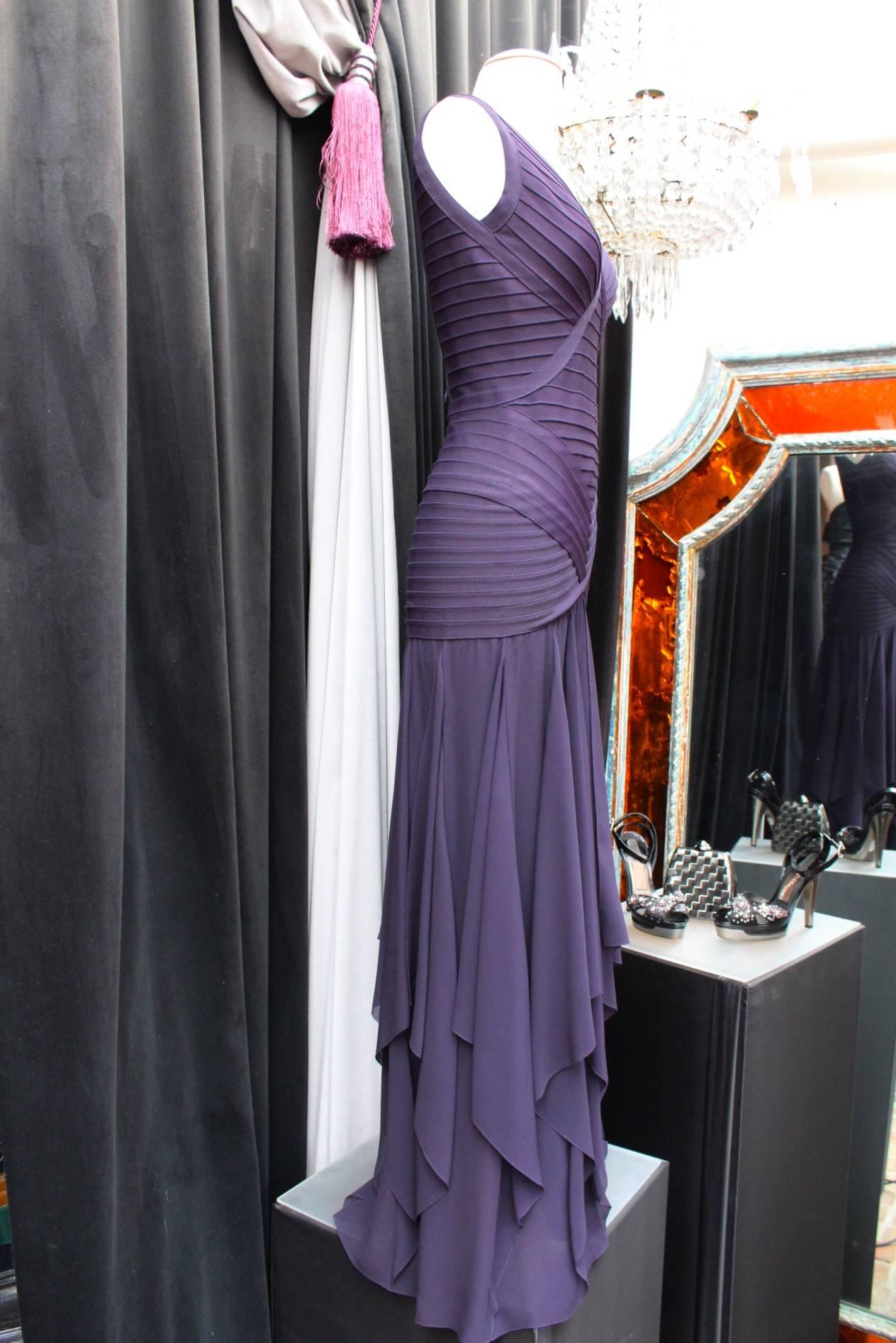 1990s Herve Leger Couture Purple Evening Gown 1