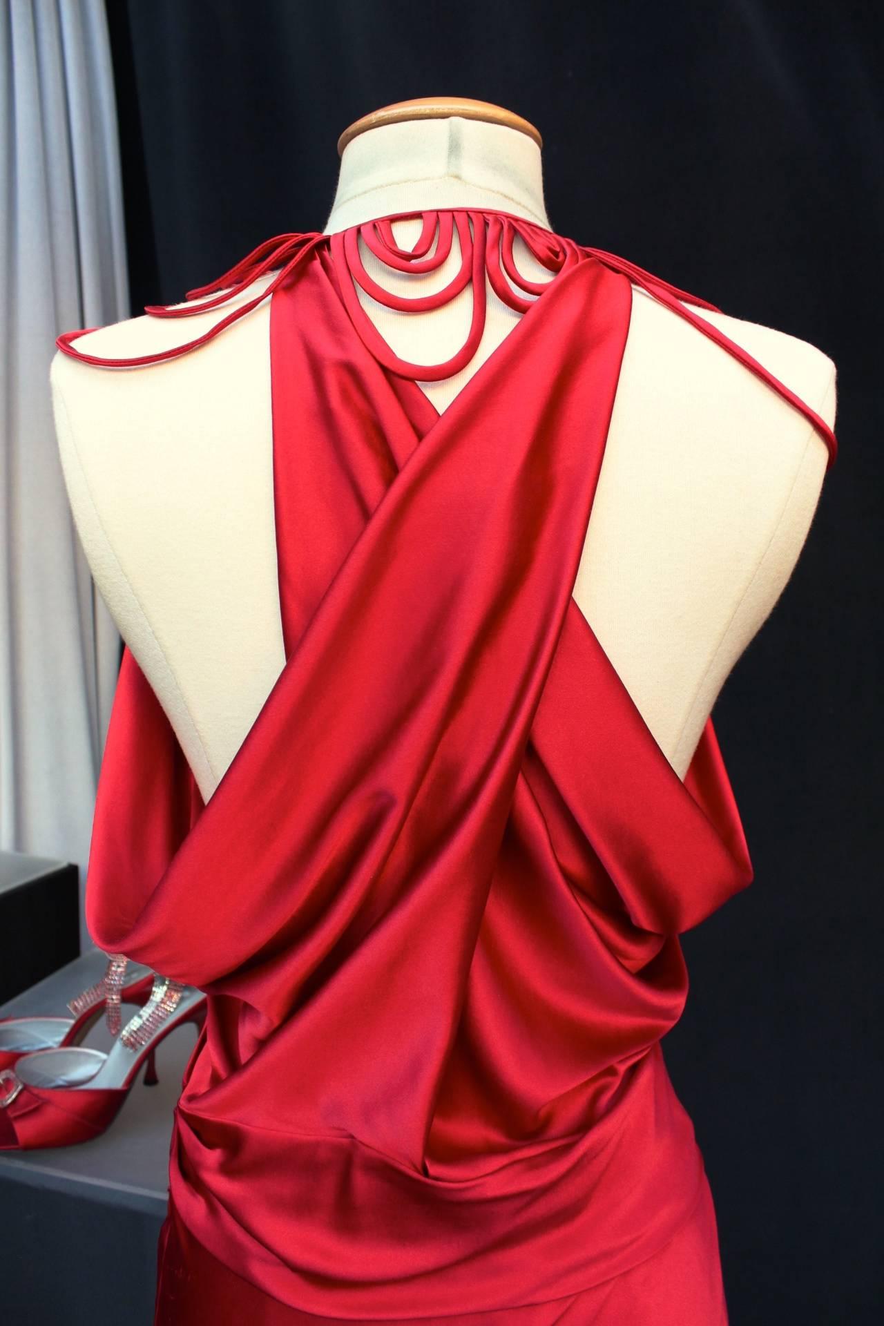2000s John Galliano Red Silk Evening Gown 2