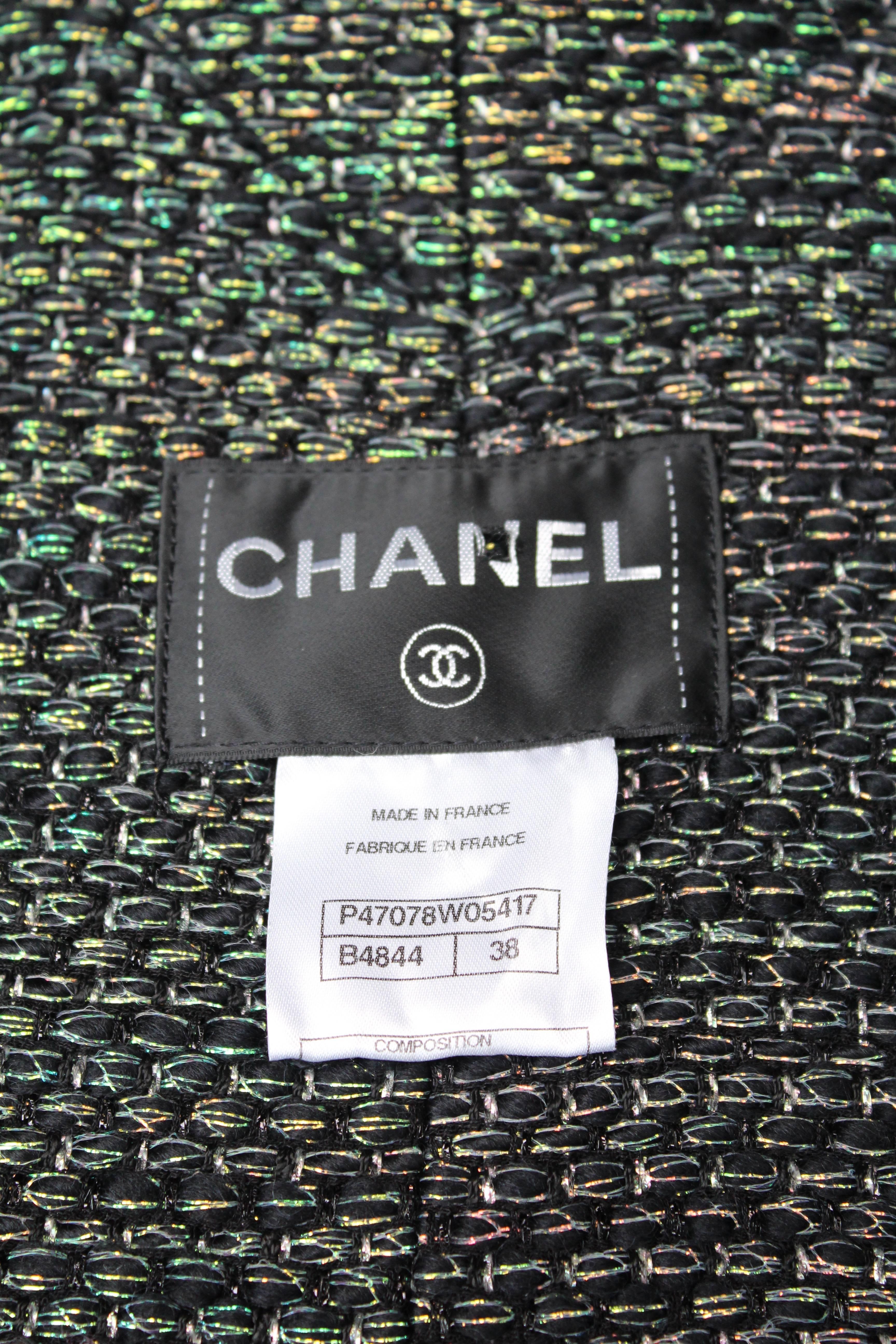 Fall 2013 Chanel Coat in Navy Blue and Iridescent Green Wool Tweed 3