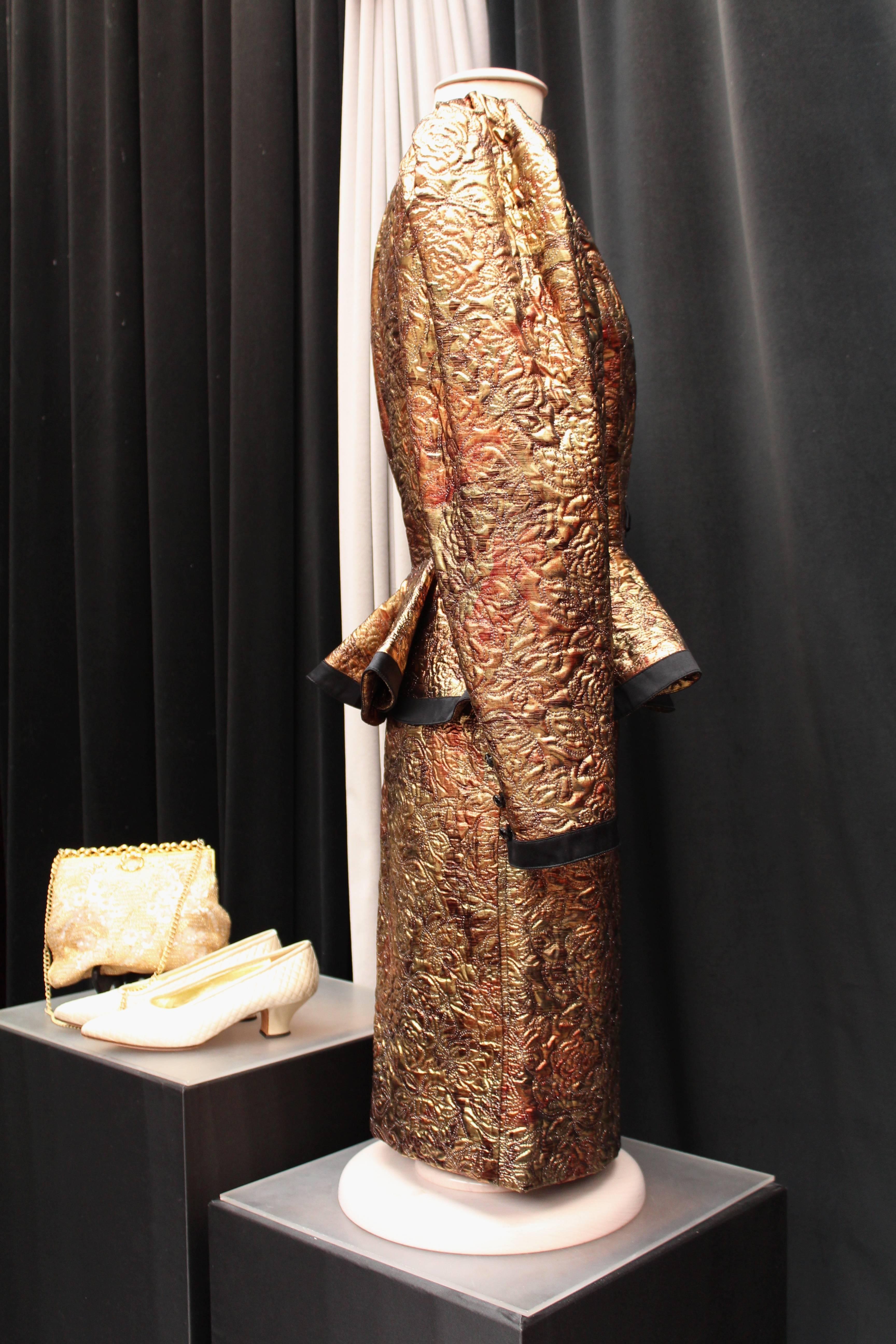 Women's 1980s Ungaro Copper and Gold Color Brocarde Jacket and Skirt Ensemble 