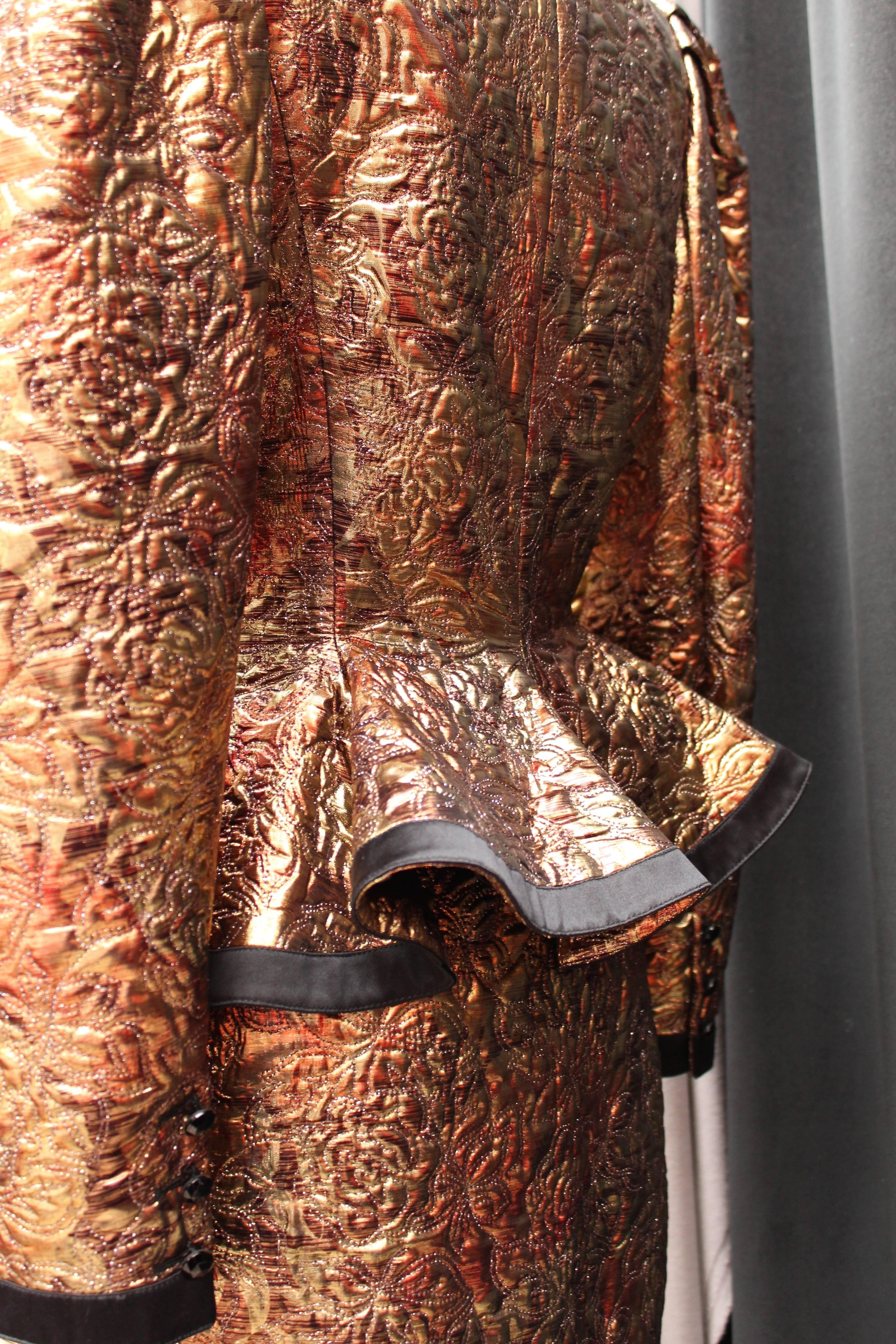 1980s Ungaro Copper and Gold Color Brocarde Jacket and Skirt Ensemble  2