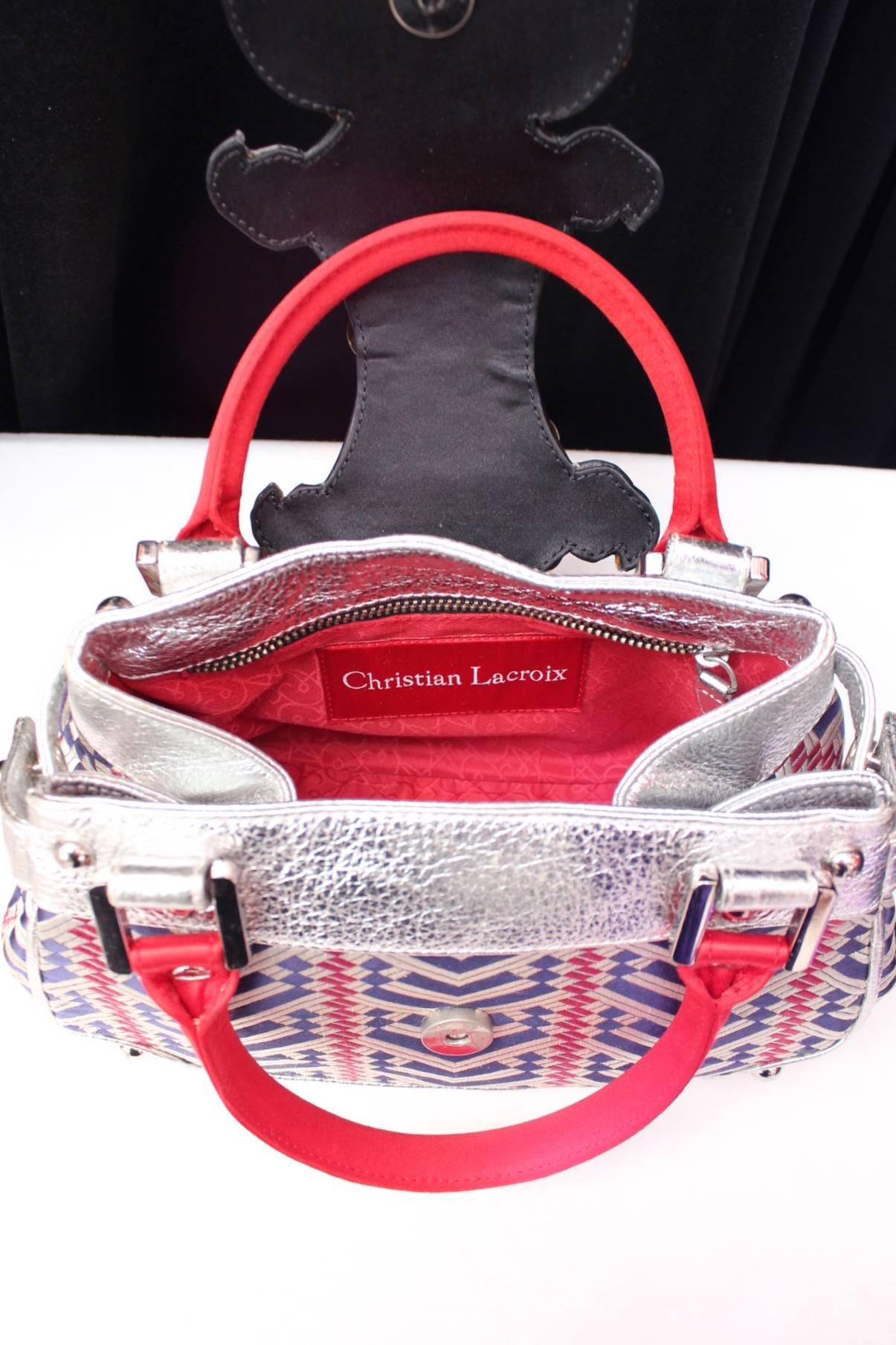 1990 Christian Lacroix Handbag with Silver Leather and Weaving Fabric 2