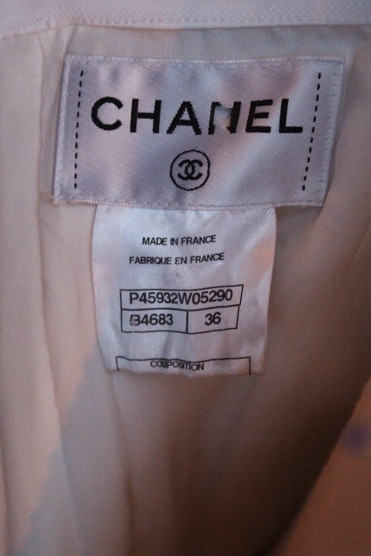 2013 Chanel Strapless Dress in White Blue and Black Cotton 5