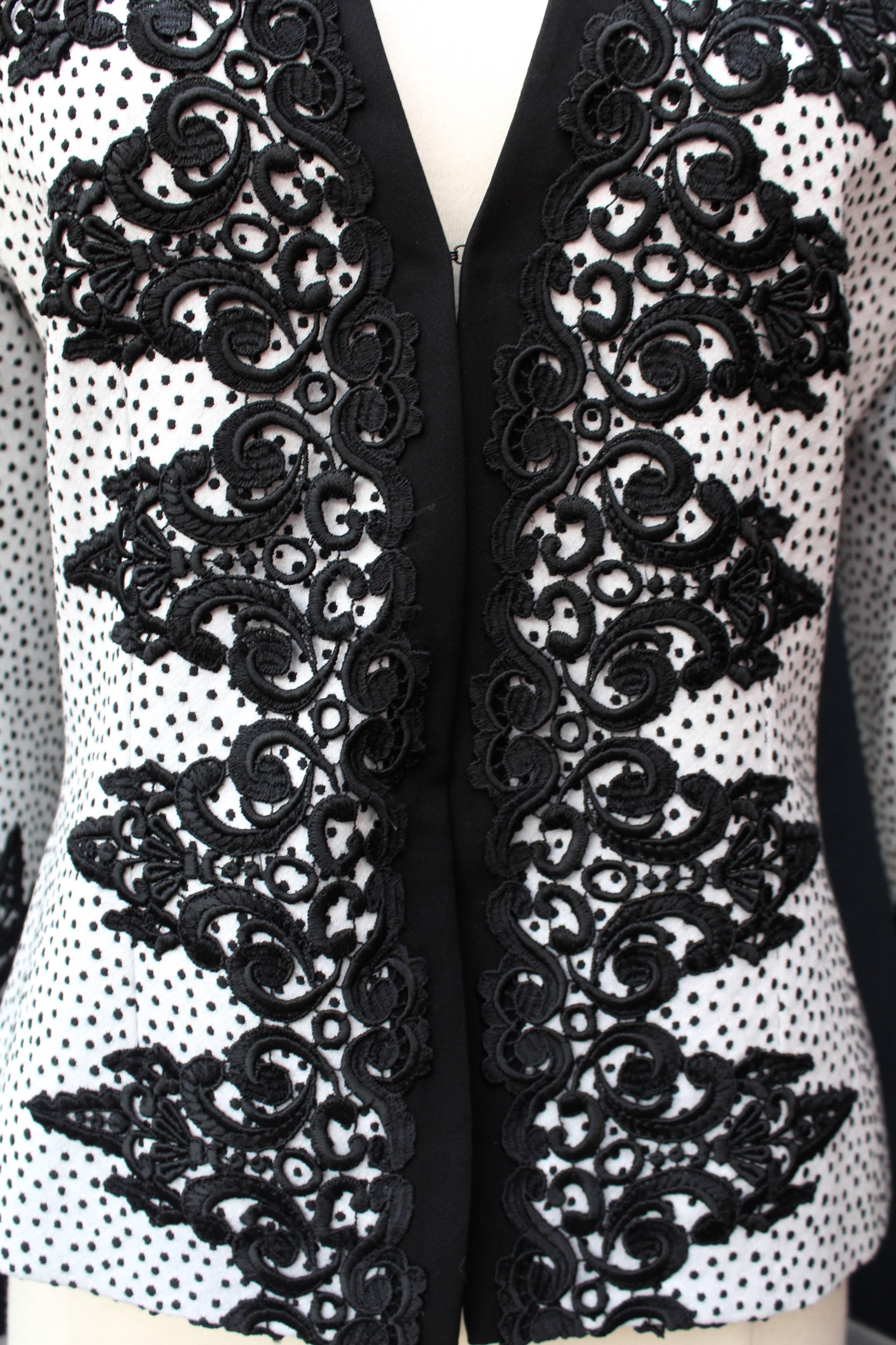 1990s Jean-Louis Scherrer Couture Black and White Jacket For Sale 1