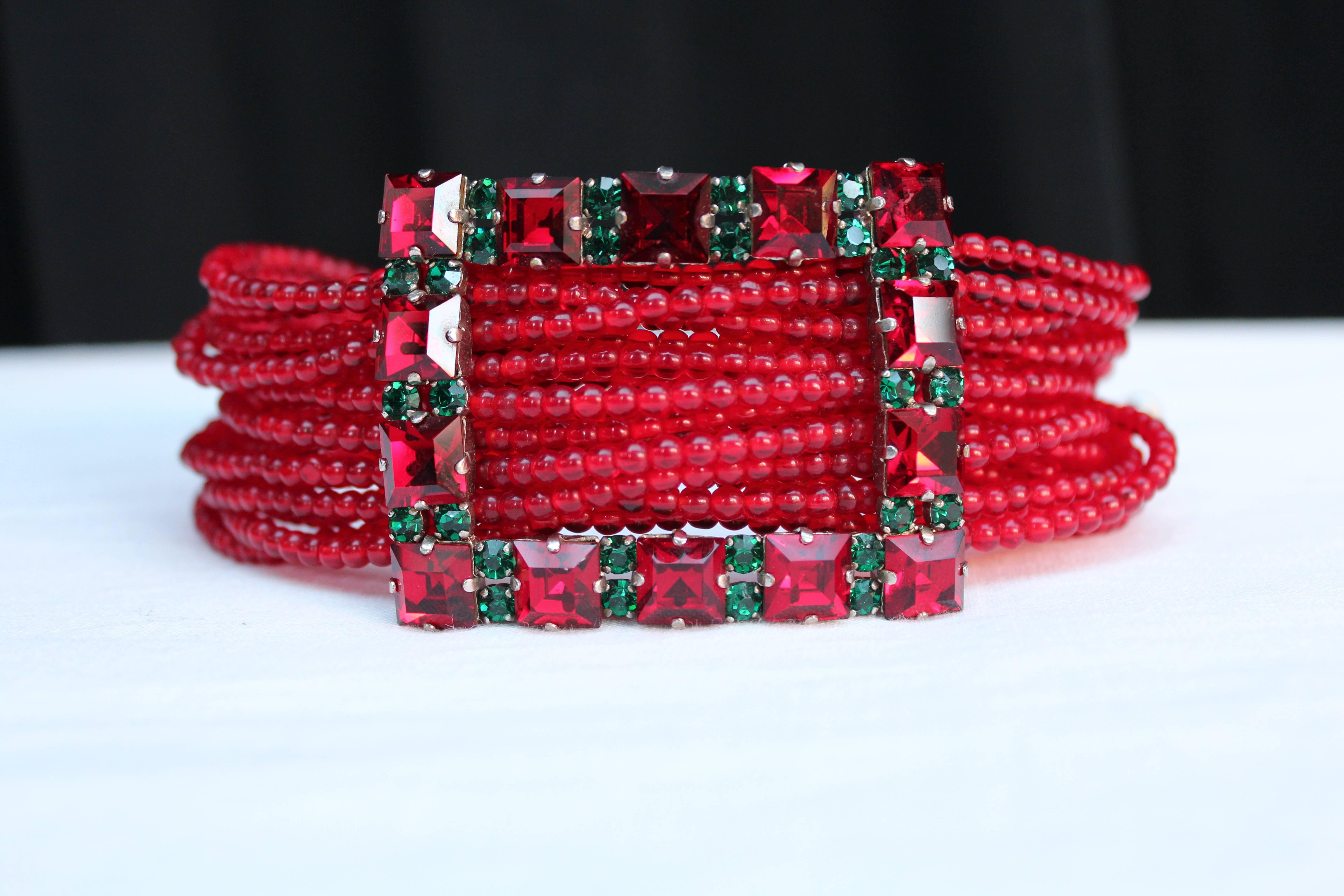 1970s Yves Saint Laurent Red Multistrands Choker Necklace In Excellent Condition In Paris, FR