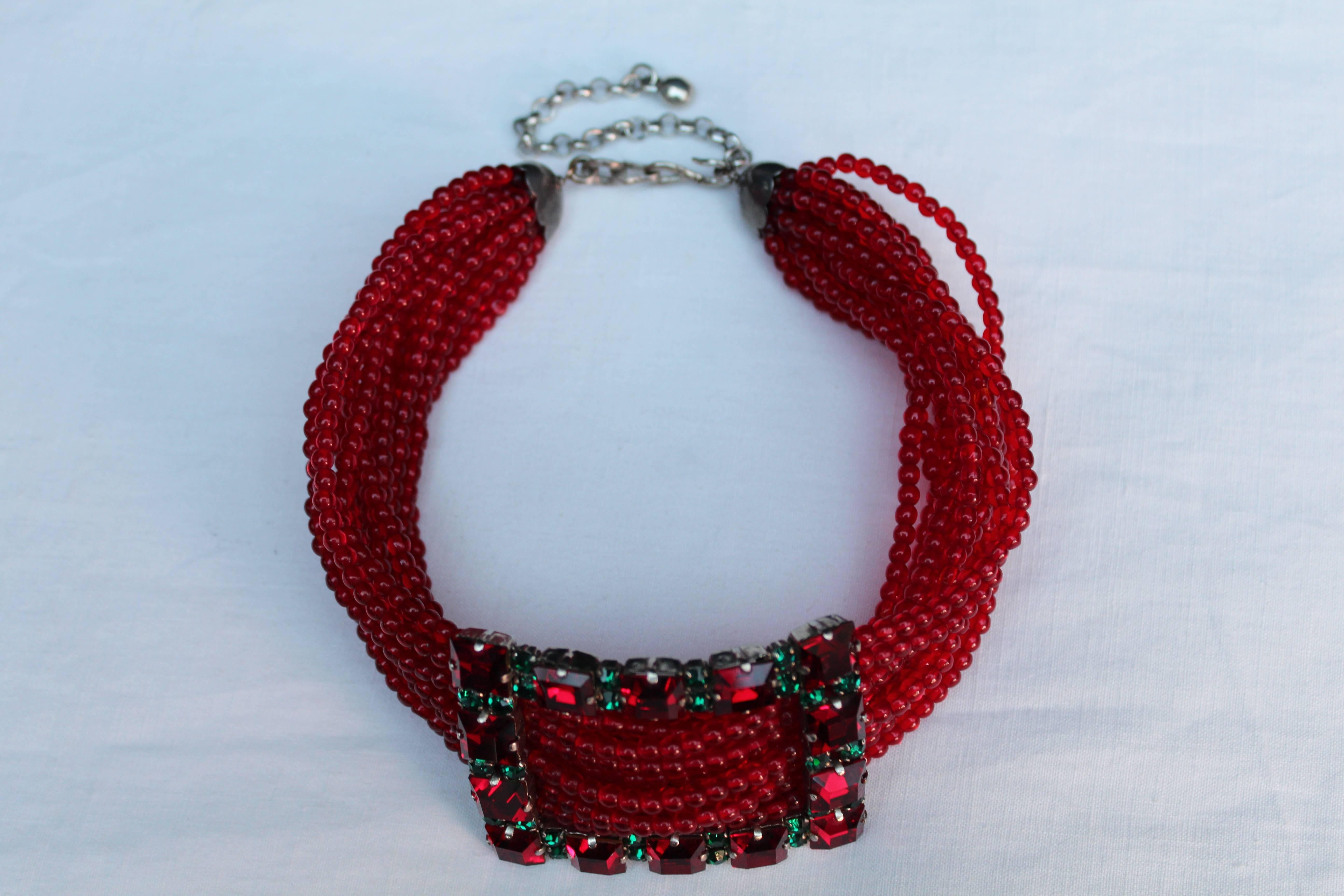 1970s Yves Saint Laurent Red Multistrands Choker Necklace 1