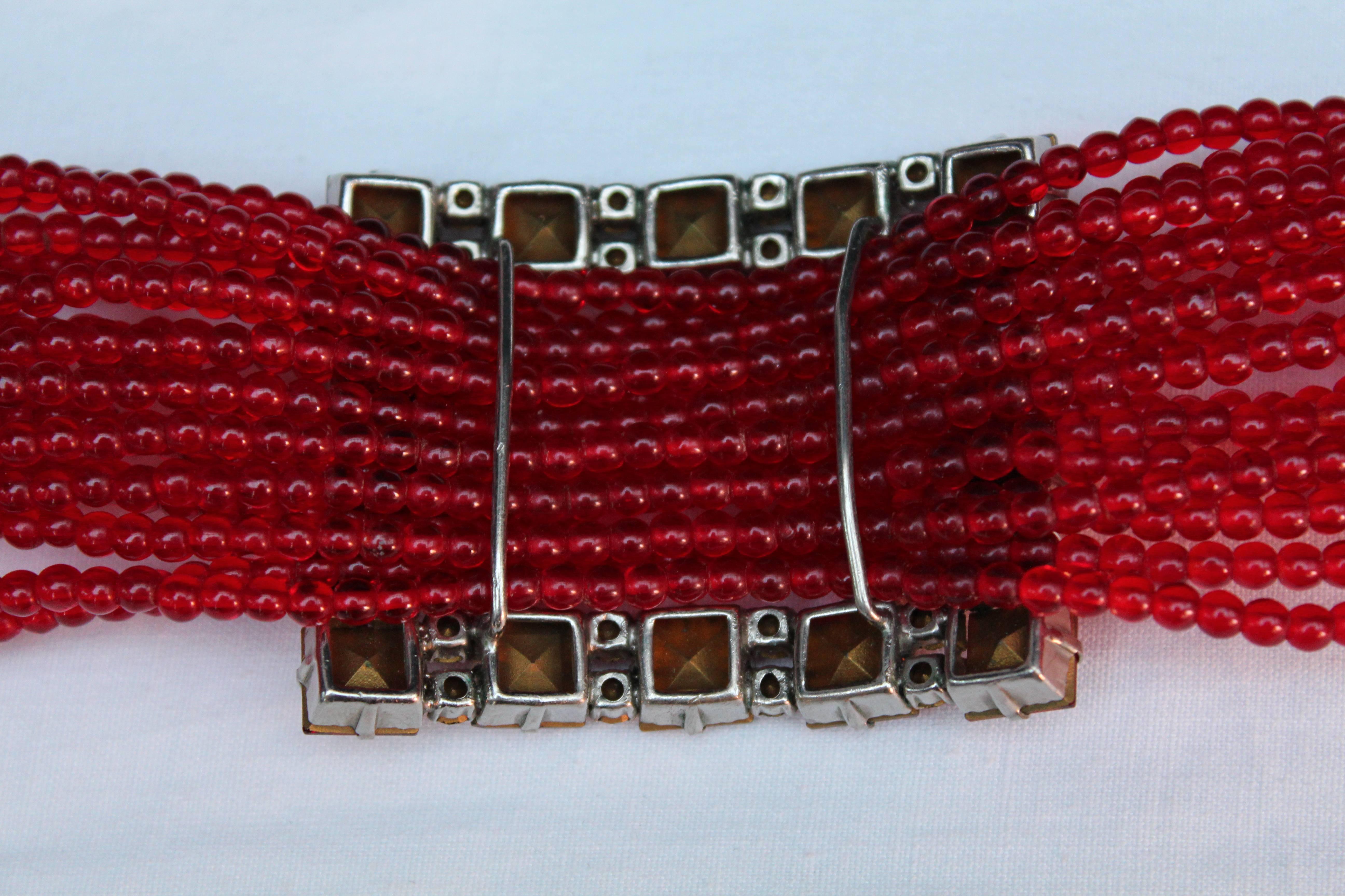1970s Yves Saint Laurent Red Multistrands Choker Necklace 3
