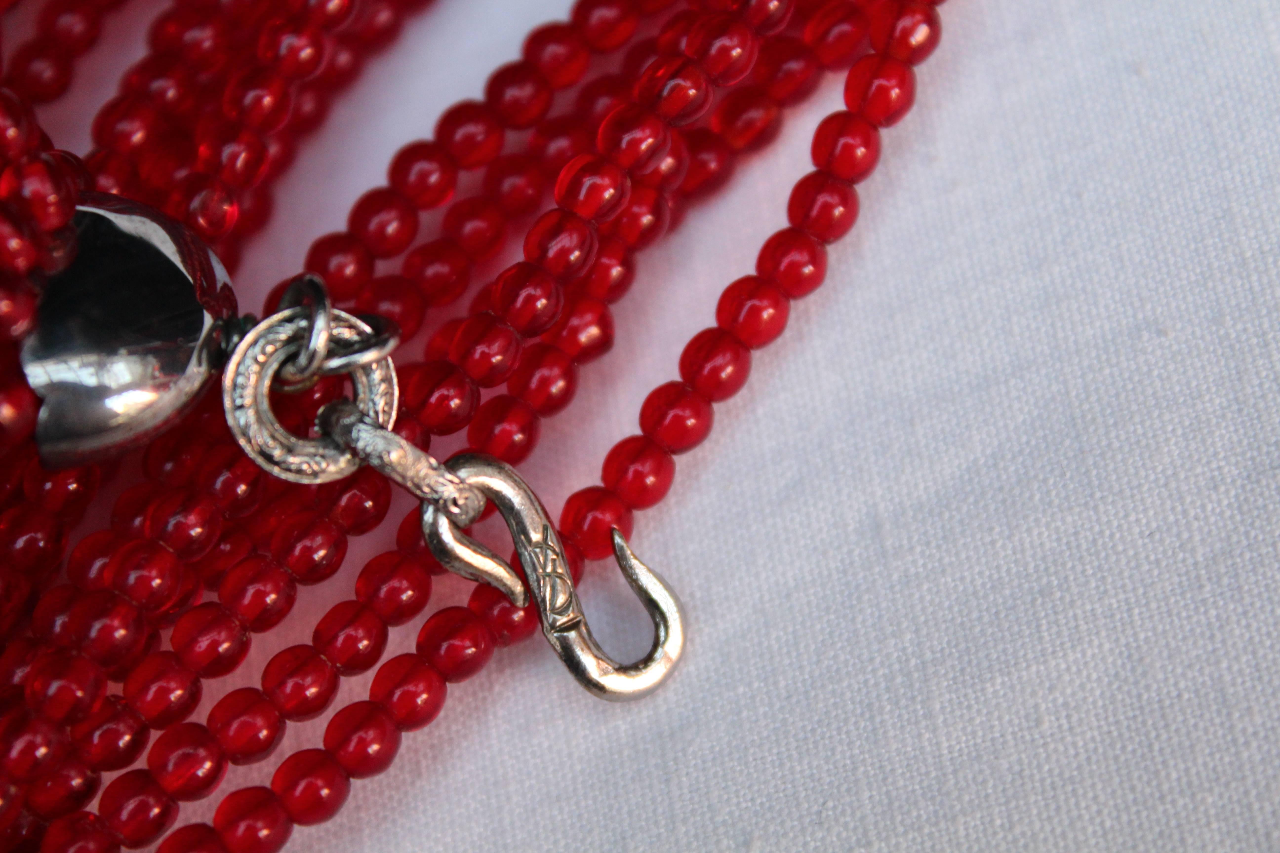 1970s Yves Saint Laurent Red Multistrands Choker Necklace 4