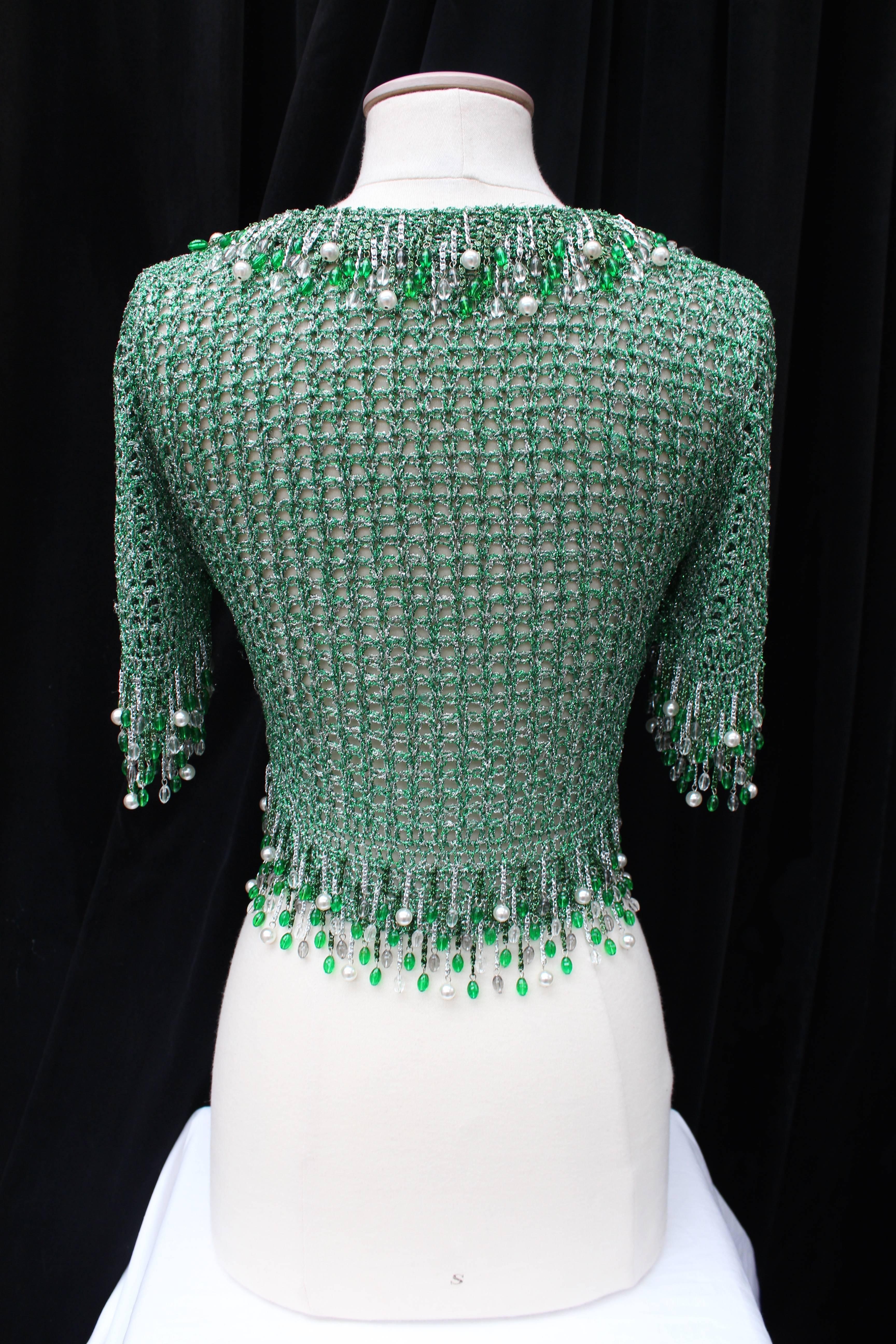 1970s Loris Azzaro Green and Silver Lurex Crochet Ensemble 3