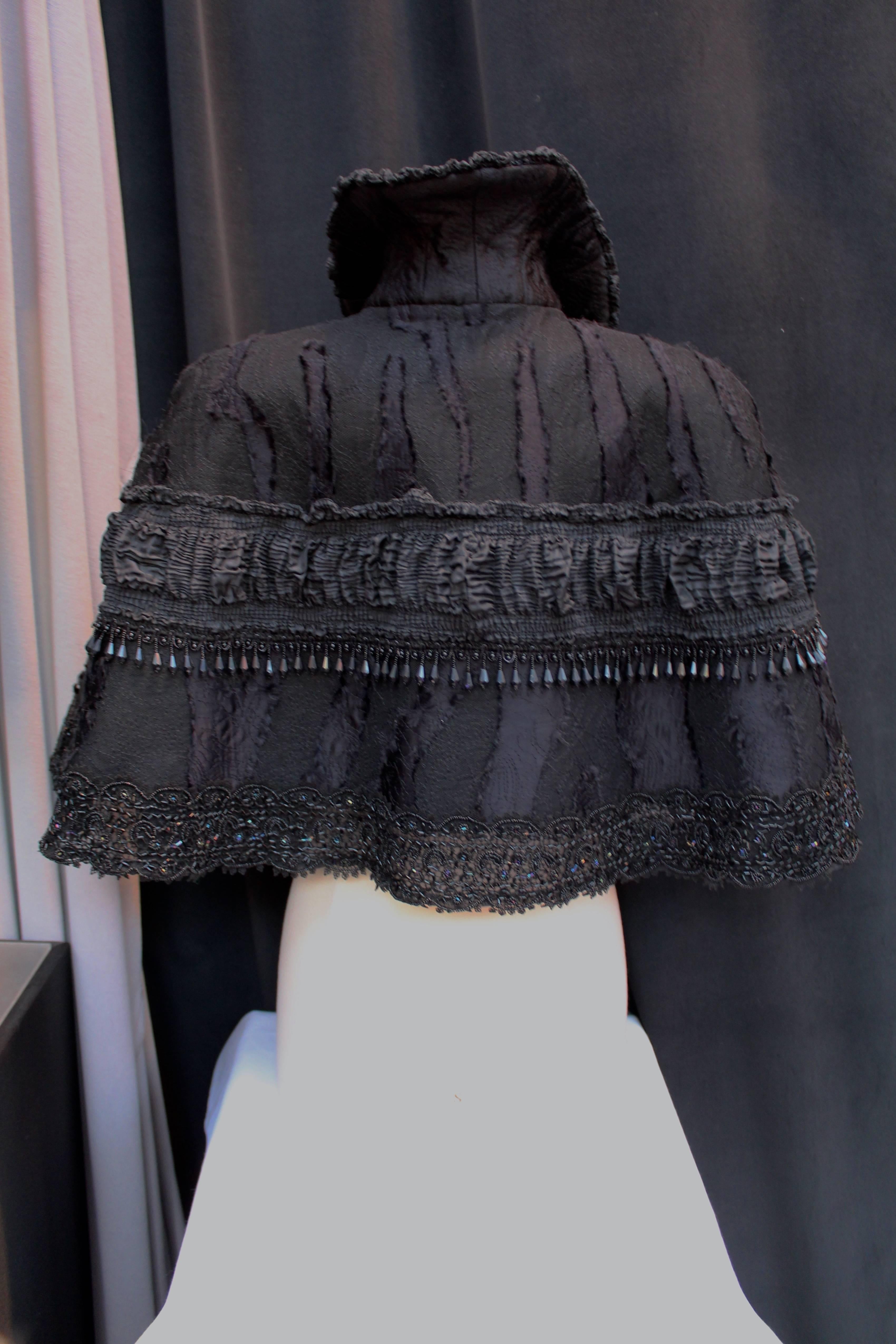 Women's 1998 Christian Lacroix Black Beaded Short Victorian Style Cape
