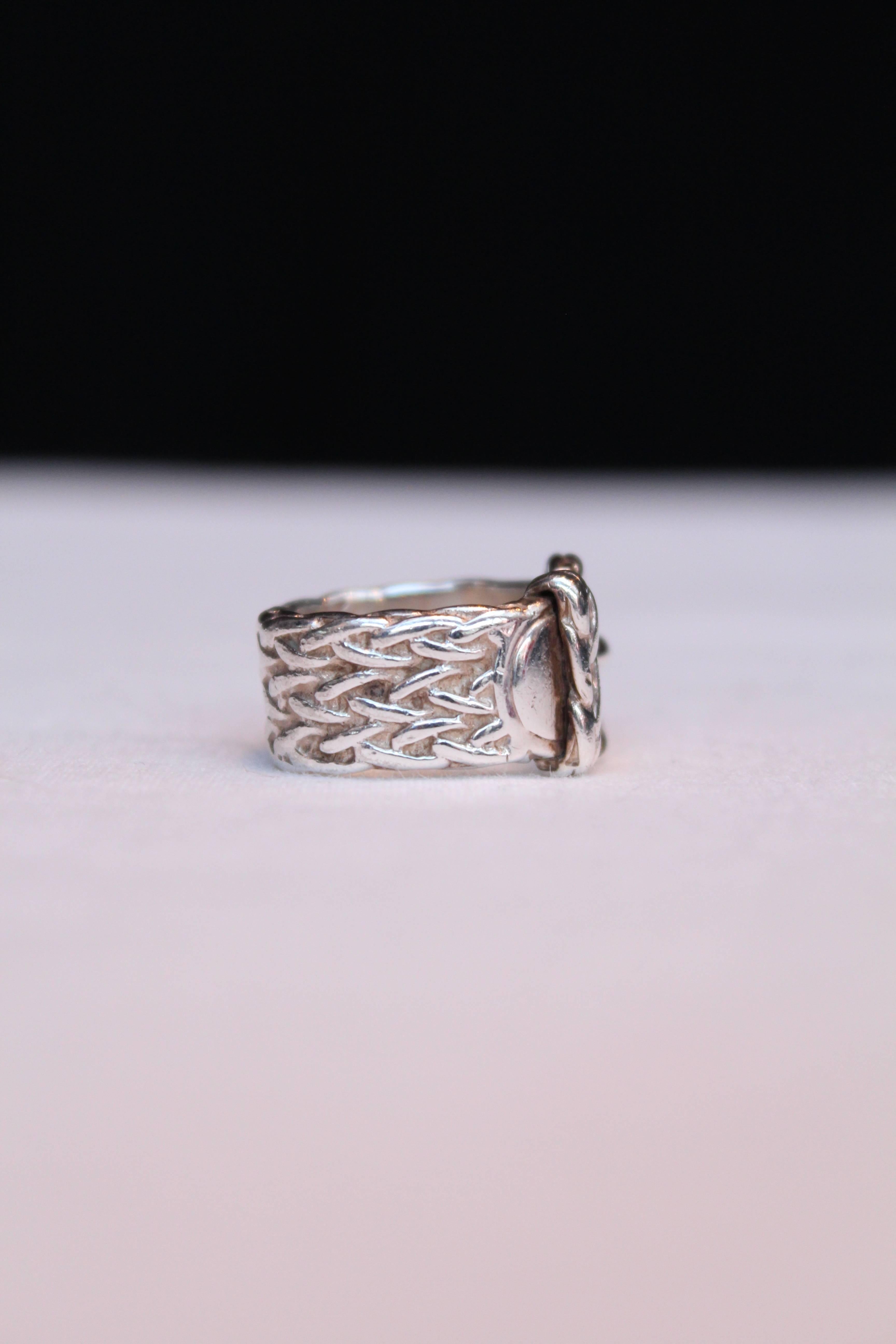 Hermes Silver Wide Buckle Band Ring 2