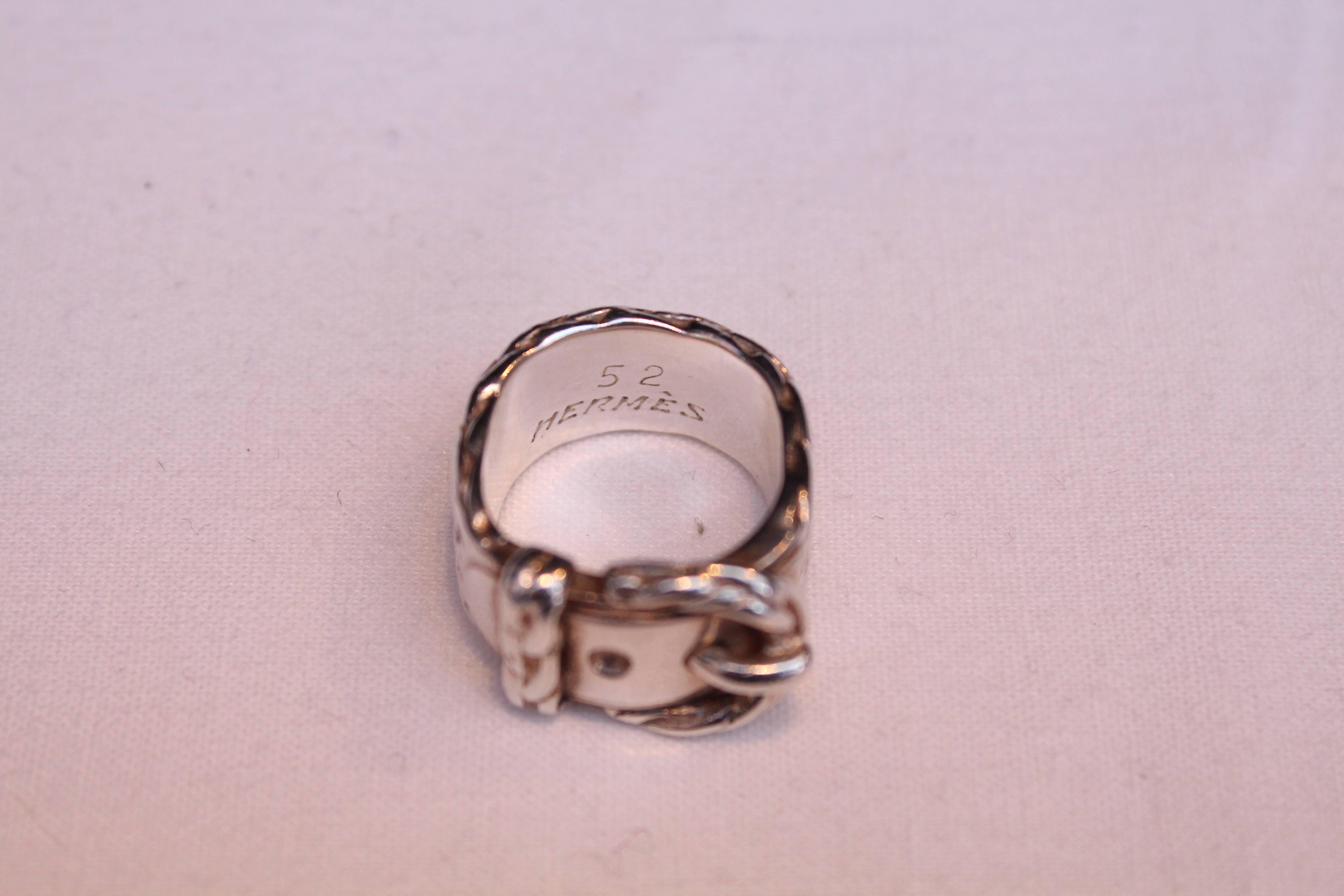 Hermes Silver Wide Buckle Band Ring 3