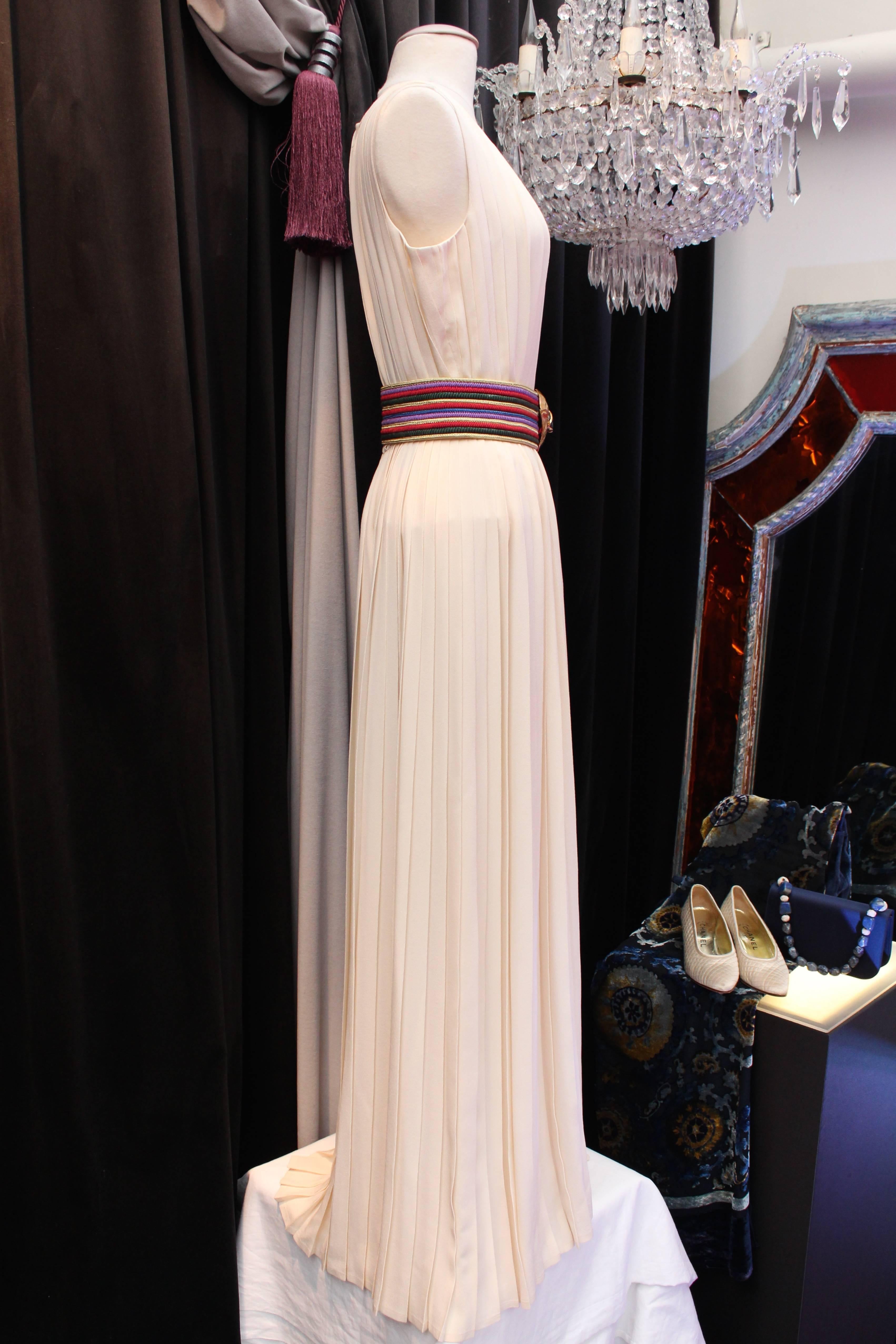 1980s Nina Ricci Couture Ivory Pleated Silk Jumpsuit 1