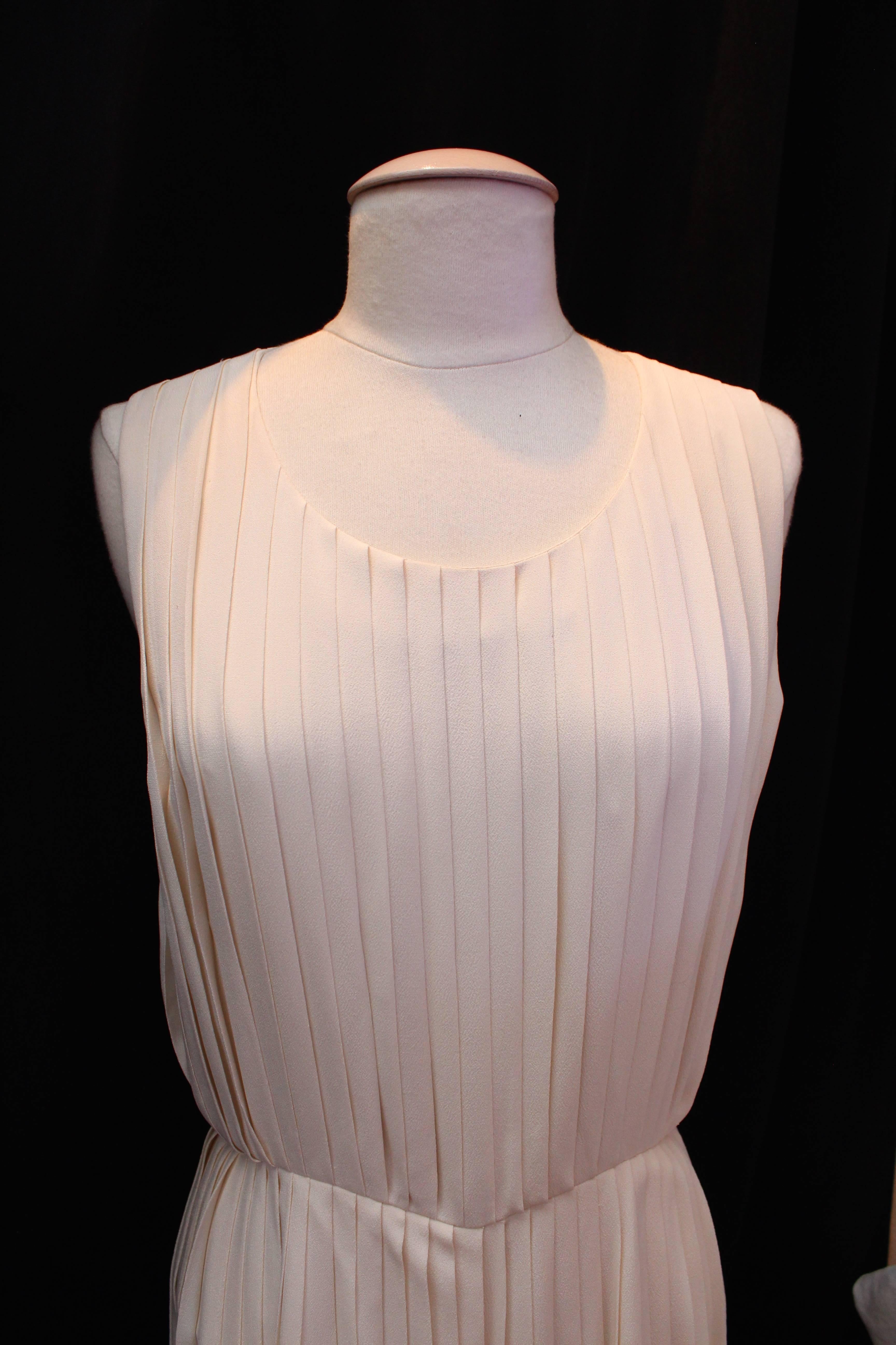 1980s Nina Ricci Couture Ivory Pleated Silk Jumpsuit 2